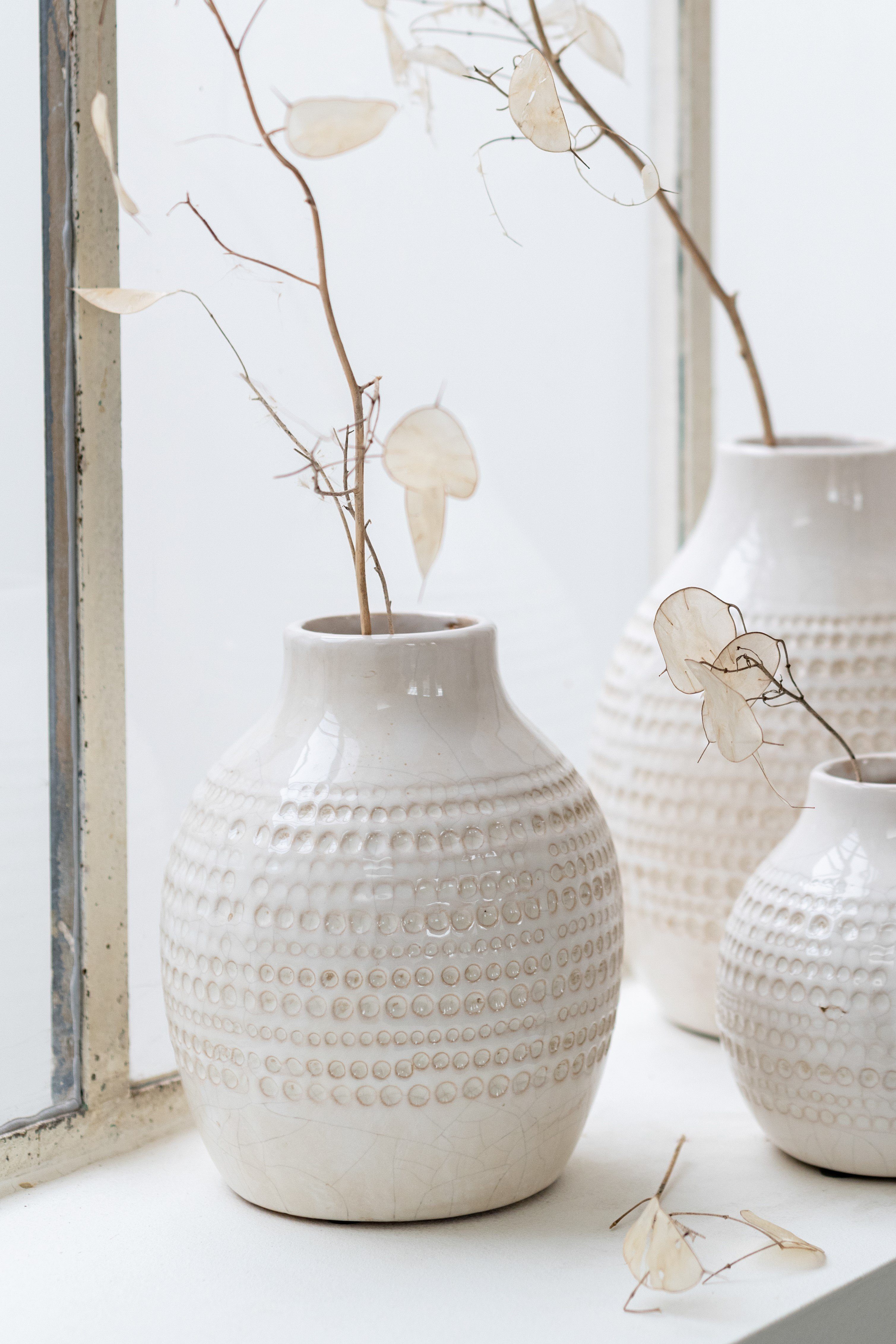 Tischvase (1 Stück, Blumenvase Cosy Home Keramikvase), 1 Krakele Optik mit creme Handgefertigte Ideas Keramik aus Vase weiß Keramik
