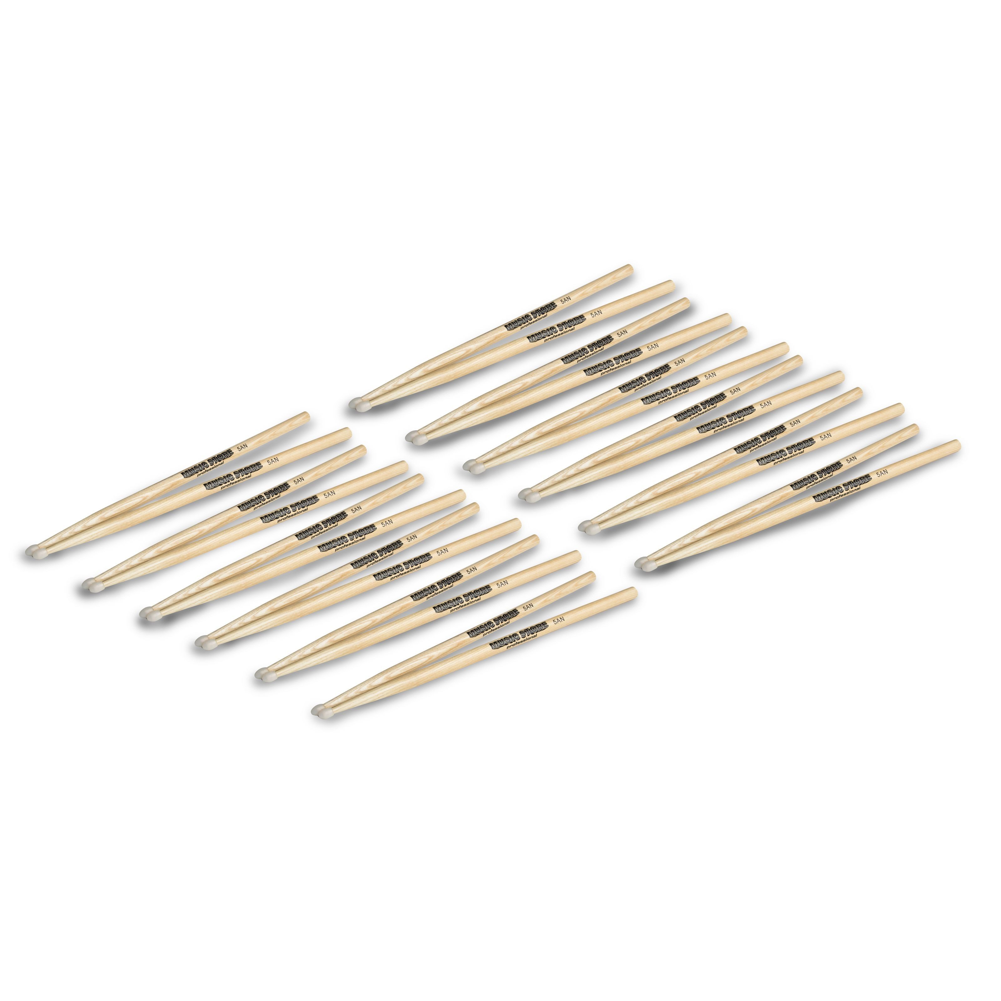 MUSIC STORE Drumsticks (Drumstick Set 12 x 5BN Hickory Sticks with Nylon Tip 419mm Length 15mm Diameter Ideal for Drummers Includes Practice Pad, Sticks, Beater und Mallets, Stick Packs), Drumstick Set, Hickory Sticks, Nylon Tip