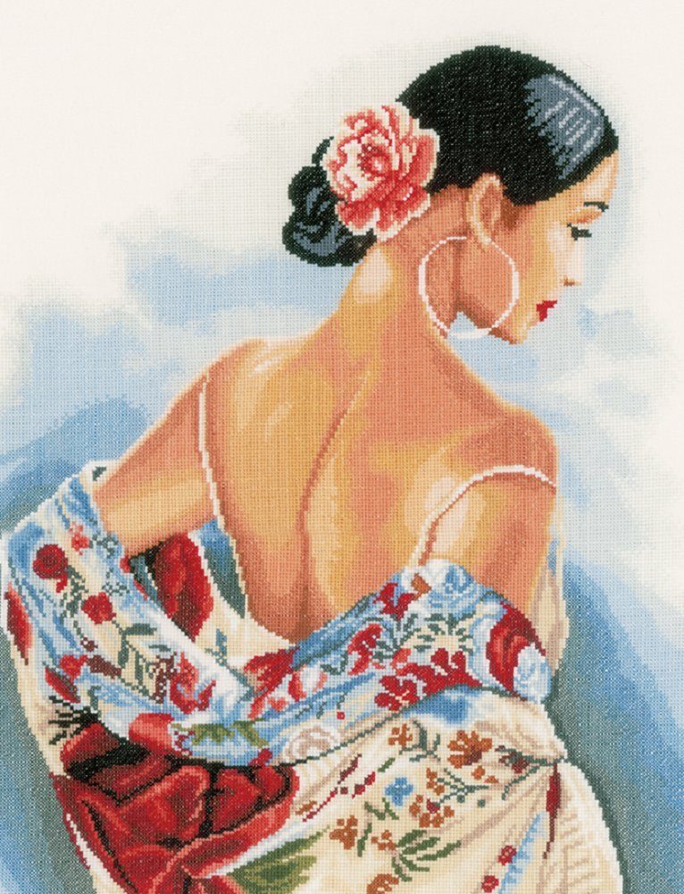 Lanarte Kreativset Lanarte PN-0154991 Frau mit Blumenschal Kreuzstichpackung, (Set, embroidery Kit), Made in Europe