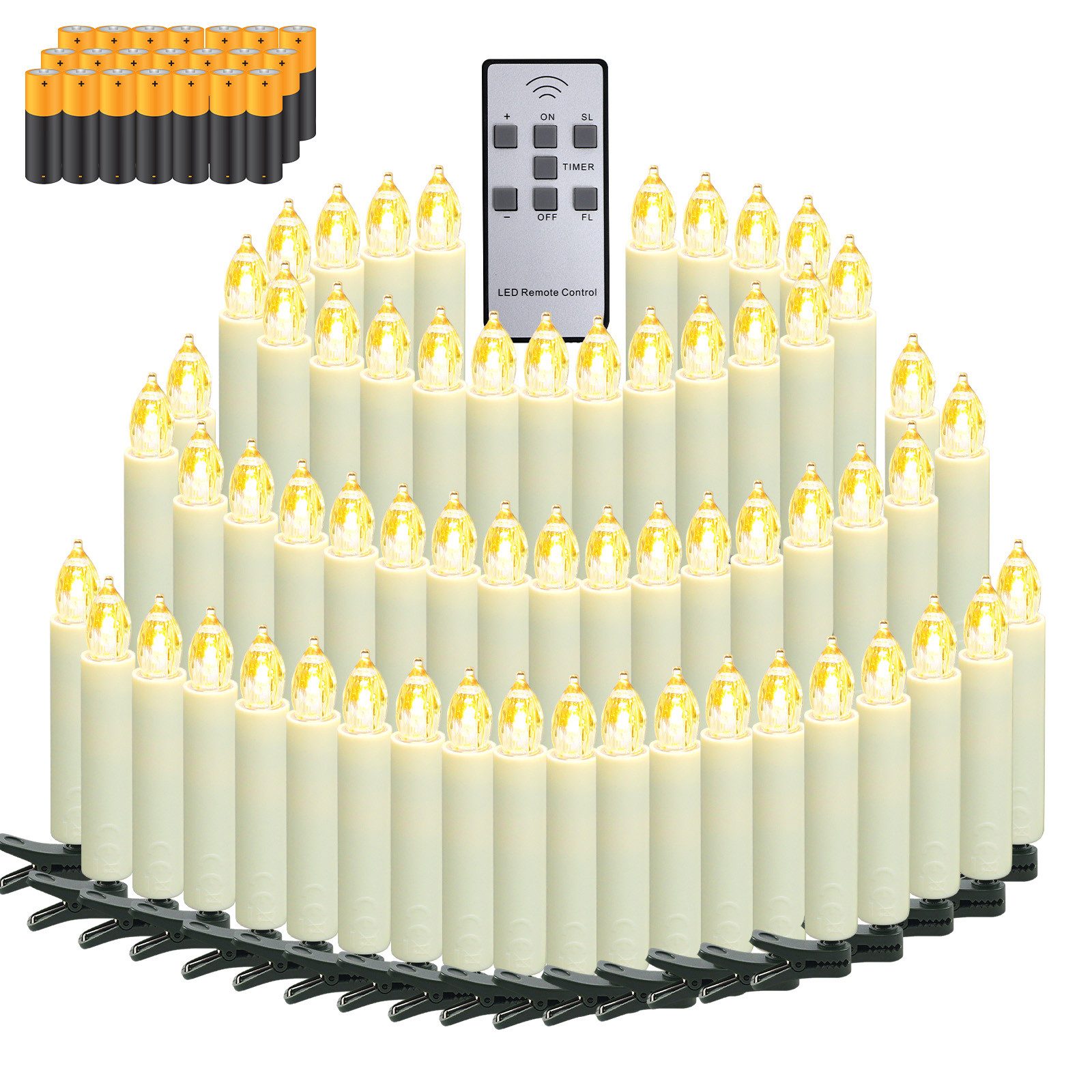 Gotoll LED-Christbaumkerzen LZ-B 20/30/40er Weihnachtsbaumkerzen mit Batterie LED Kerzen kabellos, Weihnachtsdeko Christbaumkerzen Timer Fernbedienung Christbaumschmuck