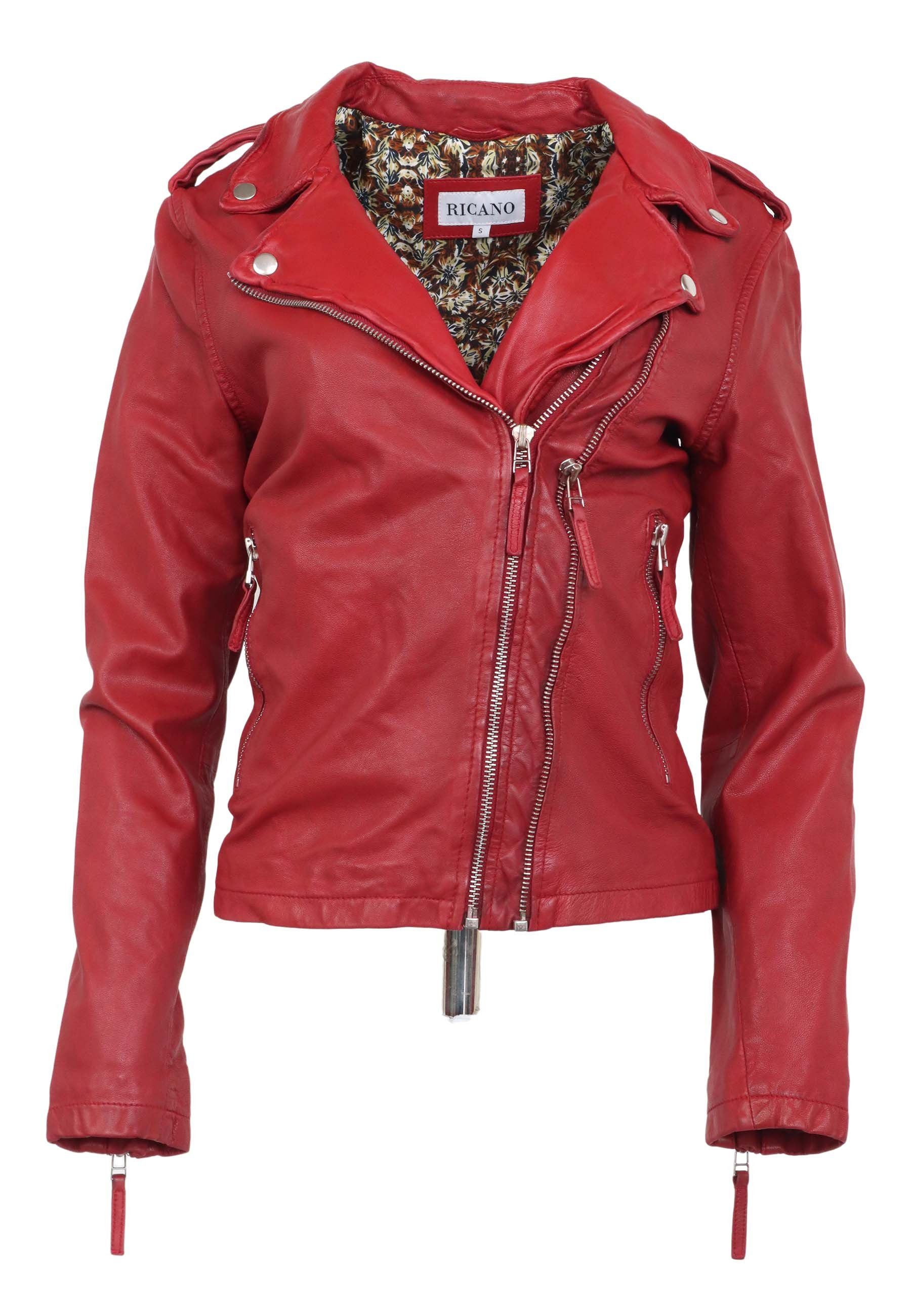 Foxy stylische Rot RICANO Bikerjacke, hochwertiges Lederjacke Lamm Leder
