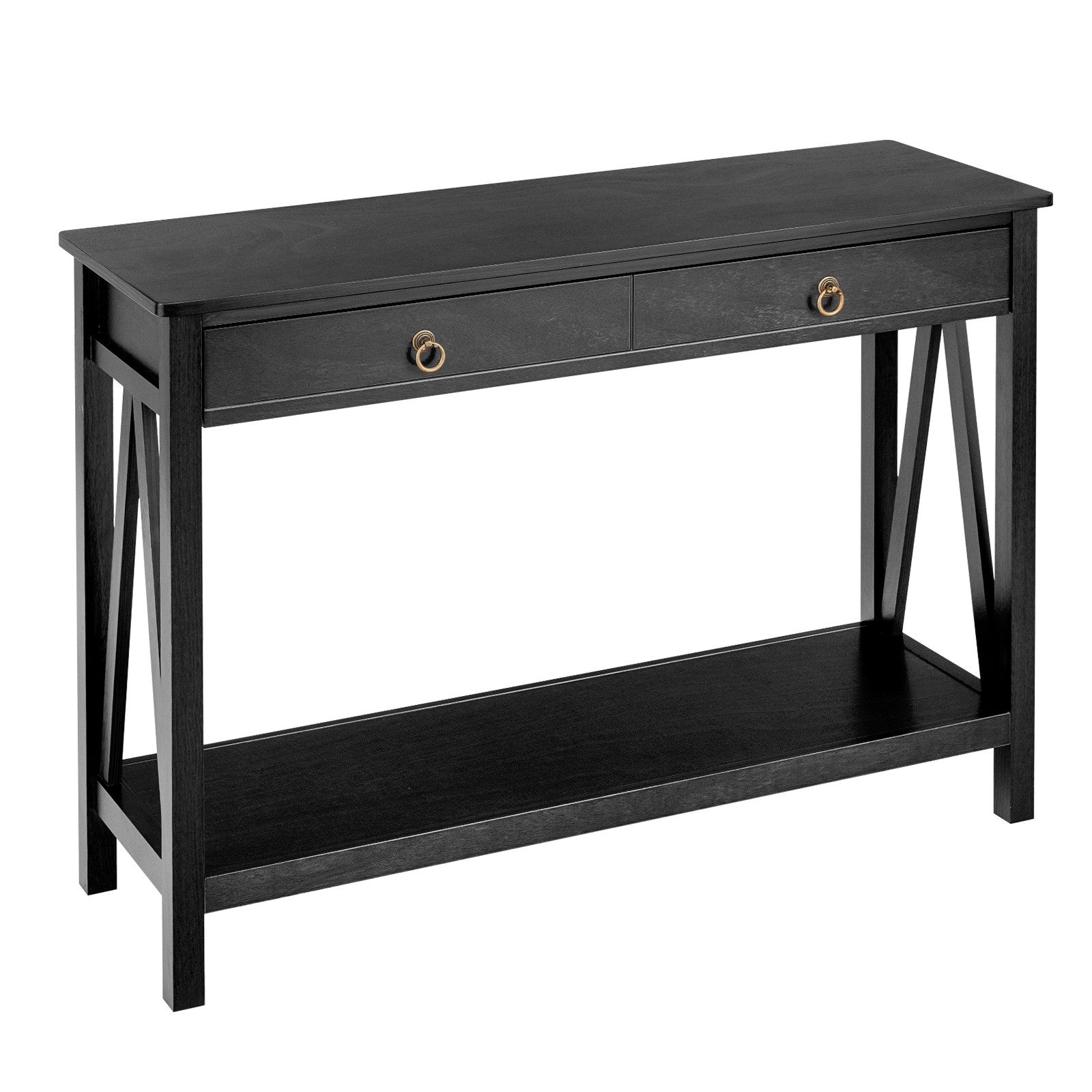 COSTWAY Konsolentisch, mit Schublade&Ablage, schmal, Holz, 107x36cm, schwarz