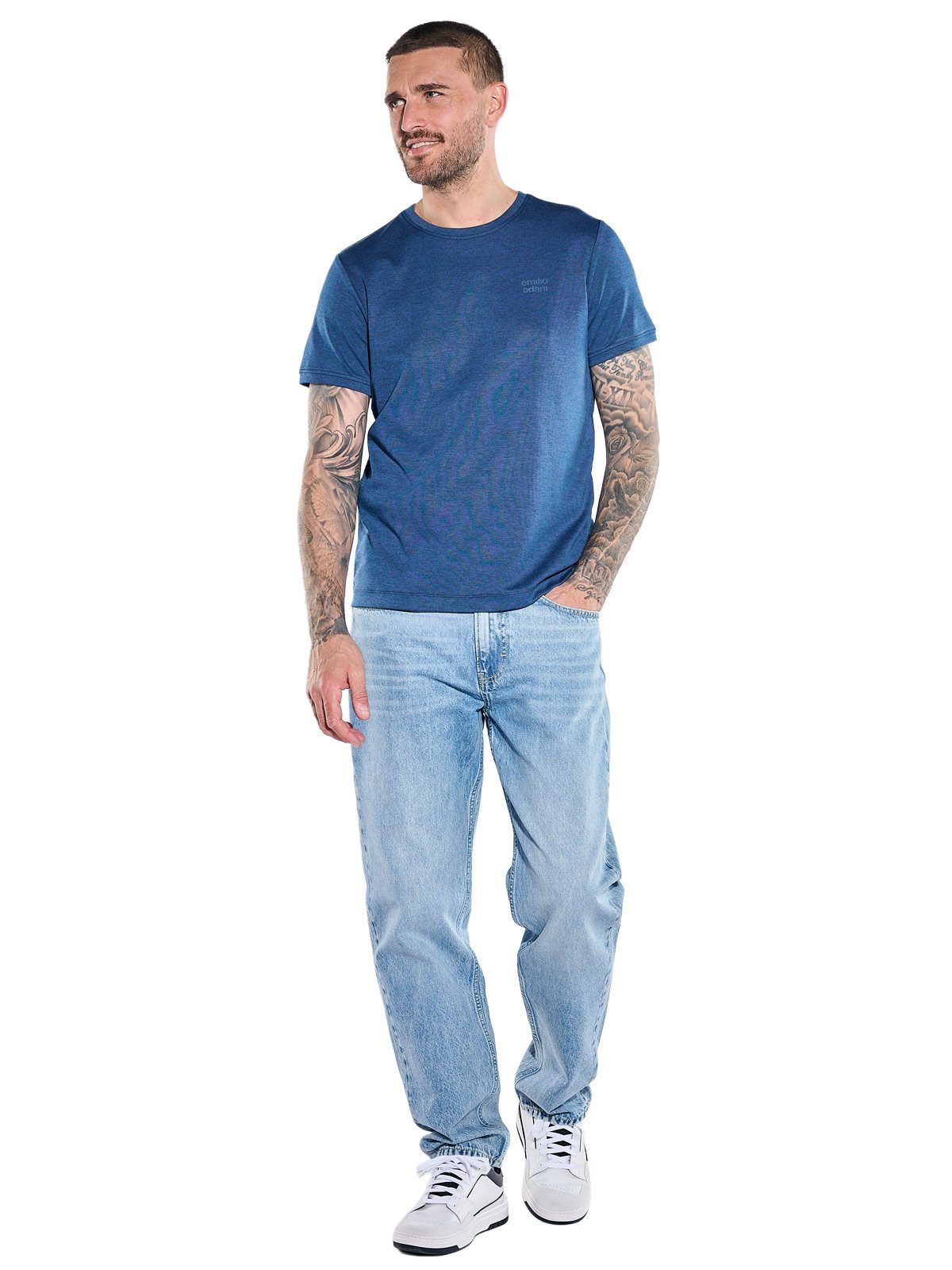 emilio adani T-Shirt Herren T-Shirt aus Material, Brilliantblau