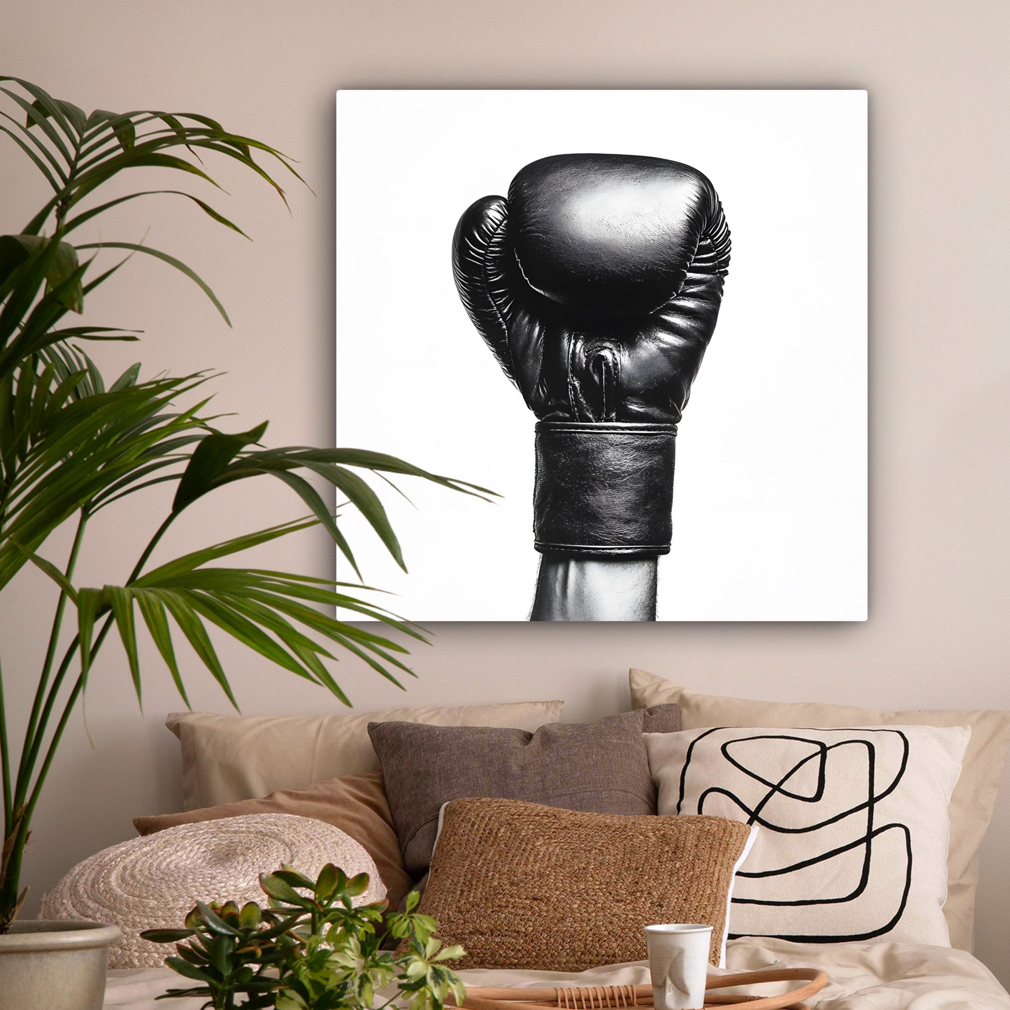 OneMillionCanvasses® Leinwandbild Boxhandschuh - Schwarz - Hand, Fotodruck (1 St), Leinwandbild, Wandbilder Schlafzimmer 90x90 cm
