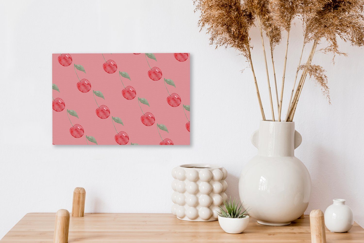 OneMillionCanvasses® Leinwandbild Obst (1 cm Kirsche Rosa, St), Wandbild Aufhängefertig, Wanddeko, - 30x20 - Leinwandbilder