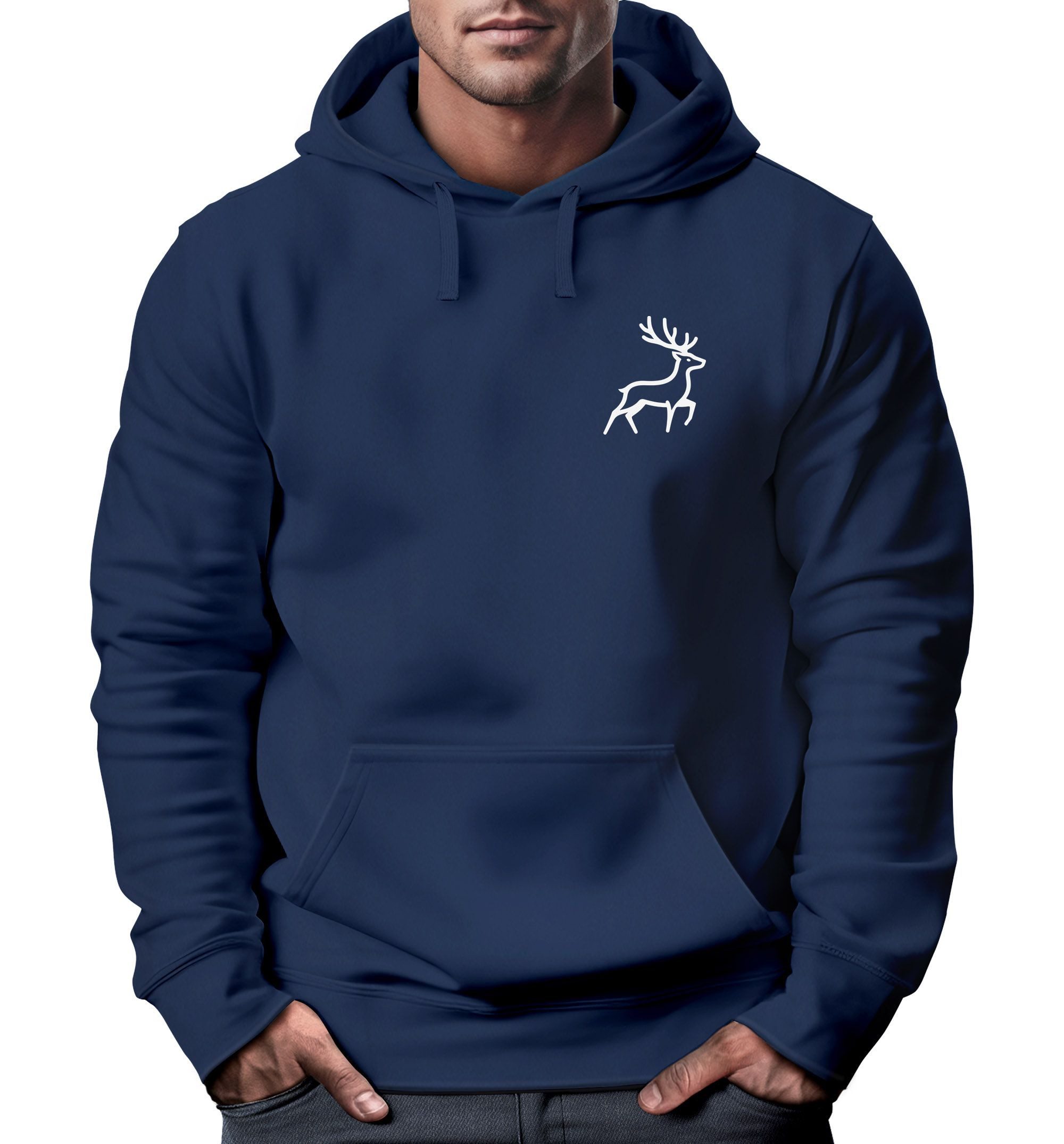 Hoodie Hoodie Herren Print Aufdruck Hirsch Wald-Tiere Kapuzen-Pullover