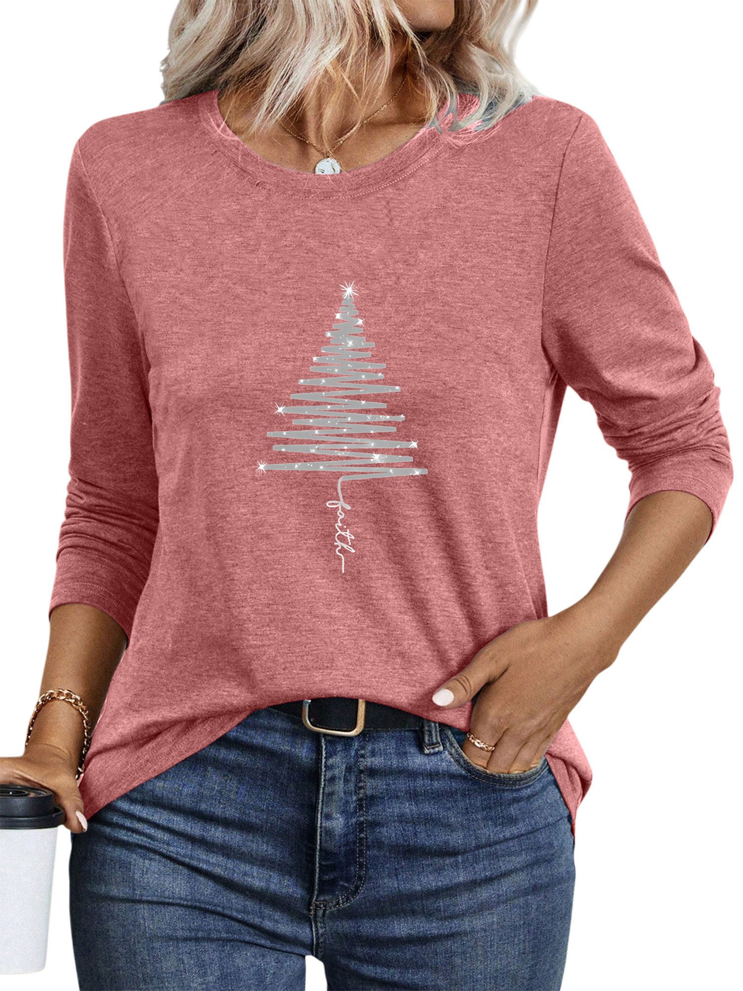 PYLIKE Longsleeve Shirts Damen Weihnachtsbaum Ausgefallene bequemes Langarm günstig online kaufen