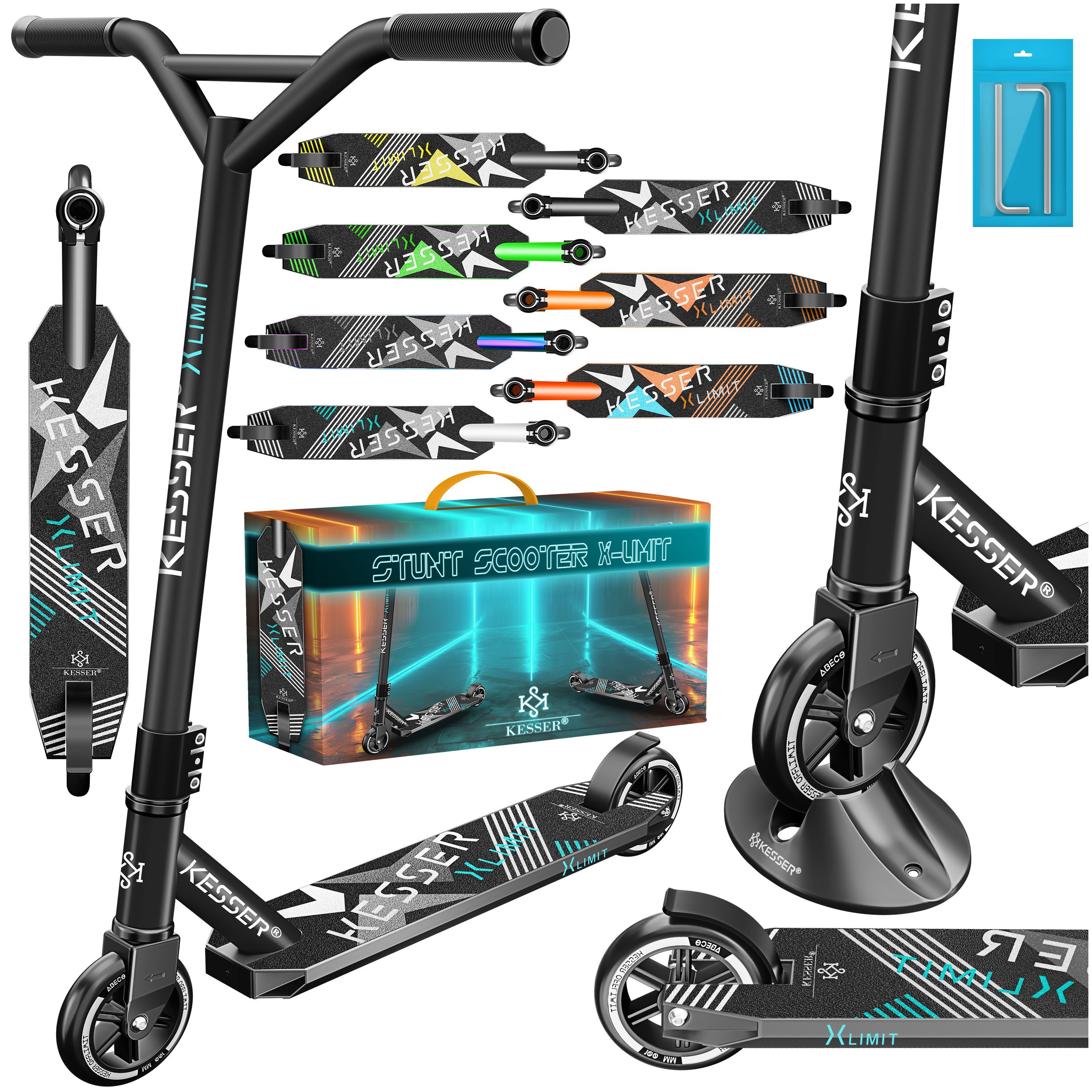 KESSER Stuntscooter X-Limit 360° Lenkung, ABEC9 Kugellagern, 100 mm PU Räder, Freestyle Kickscooter Funscooter für Kinder & Erwachsene