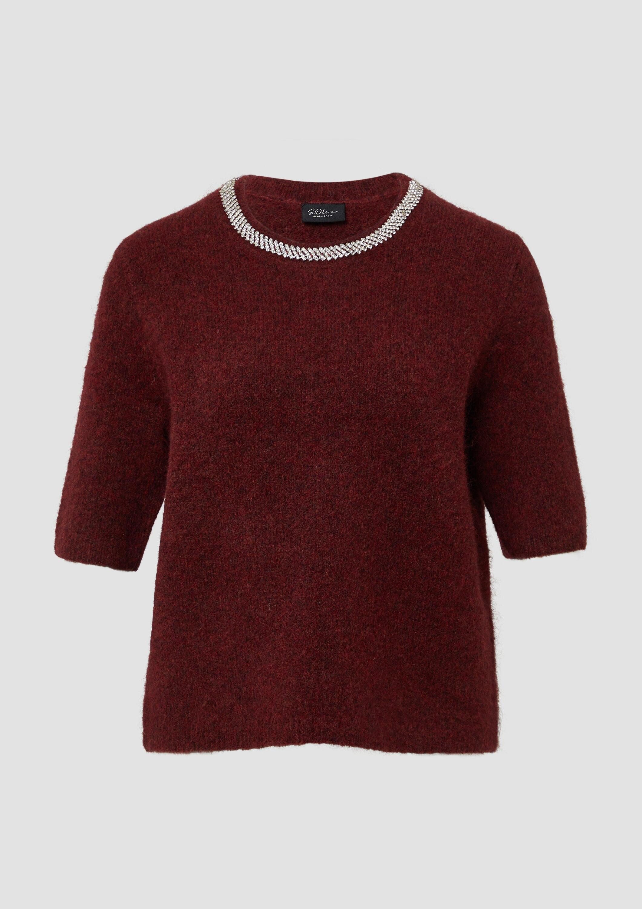 s.Oliver Kurzarmpullover Strickpullover Softer Kurzarm-Pullover aus Wollmix mit Schmuck-Detail