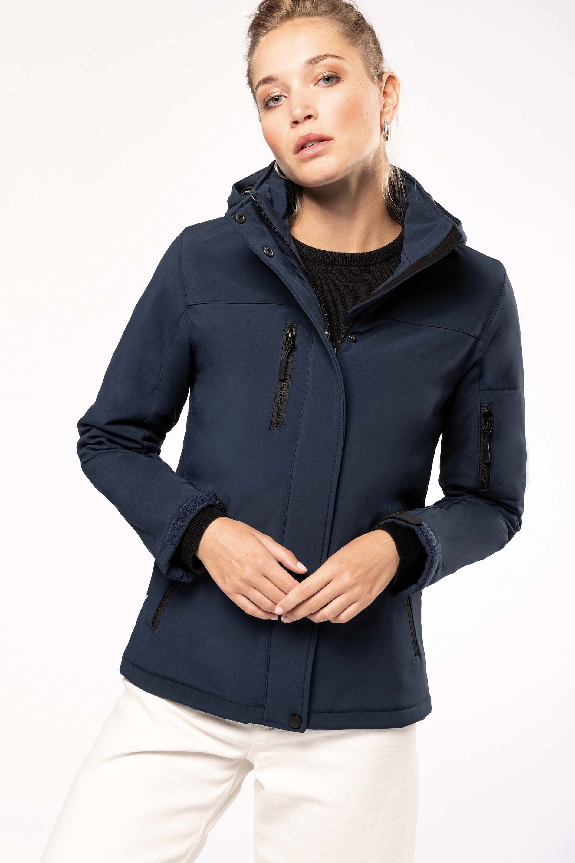 Outdoorjacke Damenparka Softshell wattiert mit Kapuze