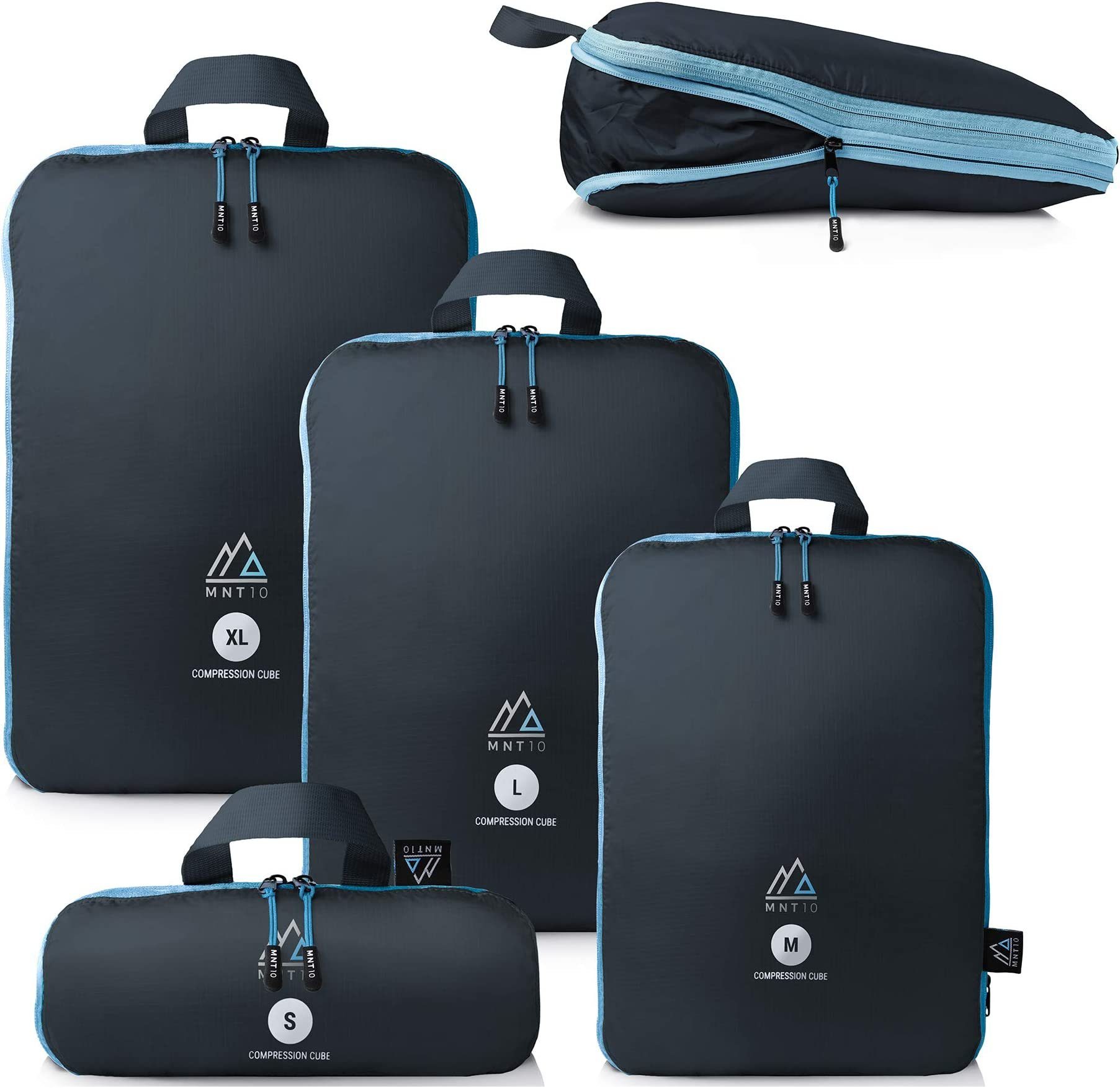 MNT10 Kofferorganizer Packtaschen Mit Kompression S, M, L, XL, Blau, Kompressionsbeutel, mit Schlaufe als Koffer-Organizer I leichte Kompressionsbeutel | Taschen