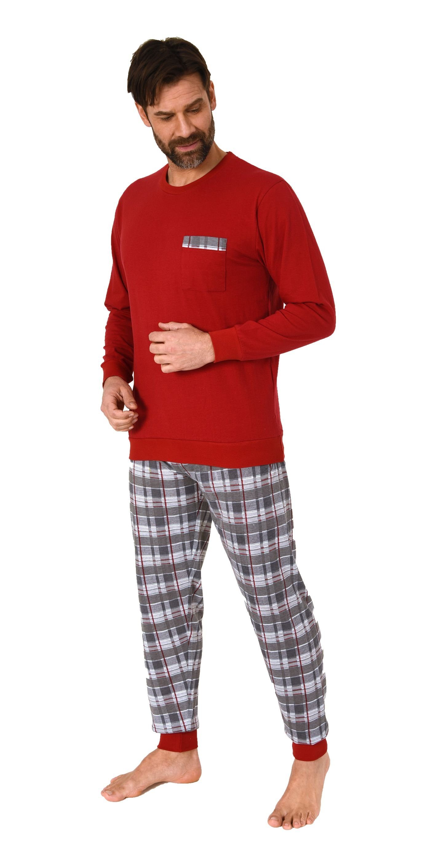 Normann Pyjama Herren langarm Schlafanzug mit Bündchen und karierter Jersey günstig online kaufen