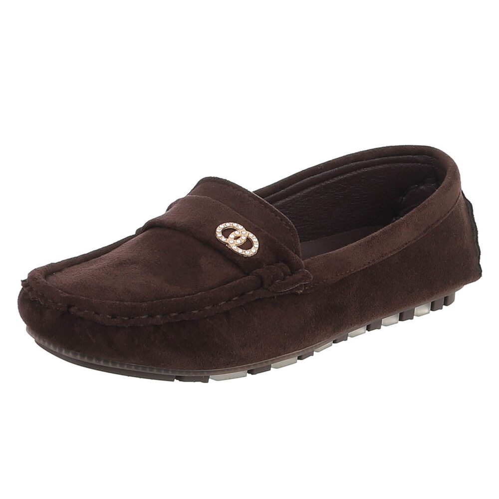Ital-Design Modischer Mokassin für Damen mit eleganten Details Slipper (91554416) Flach Mokassins in Dunkelbraun