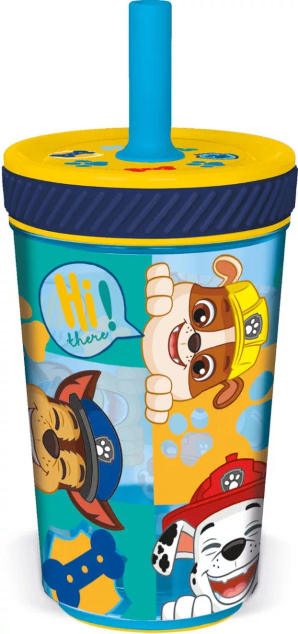 Wohndecke Paw Patrol rutschfester Plastikbecher ohne Deckel mit Strohhalm 370 ml, PAW PATROL, Geschenkidee für Mädchen und Jungen
