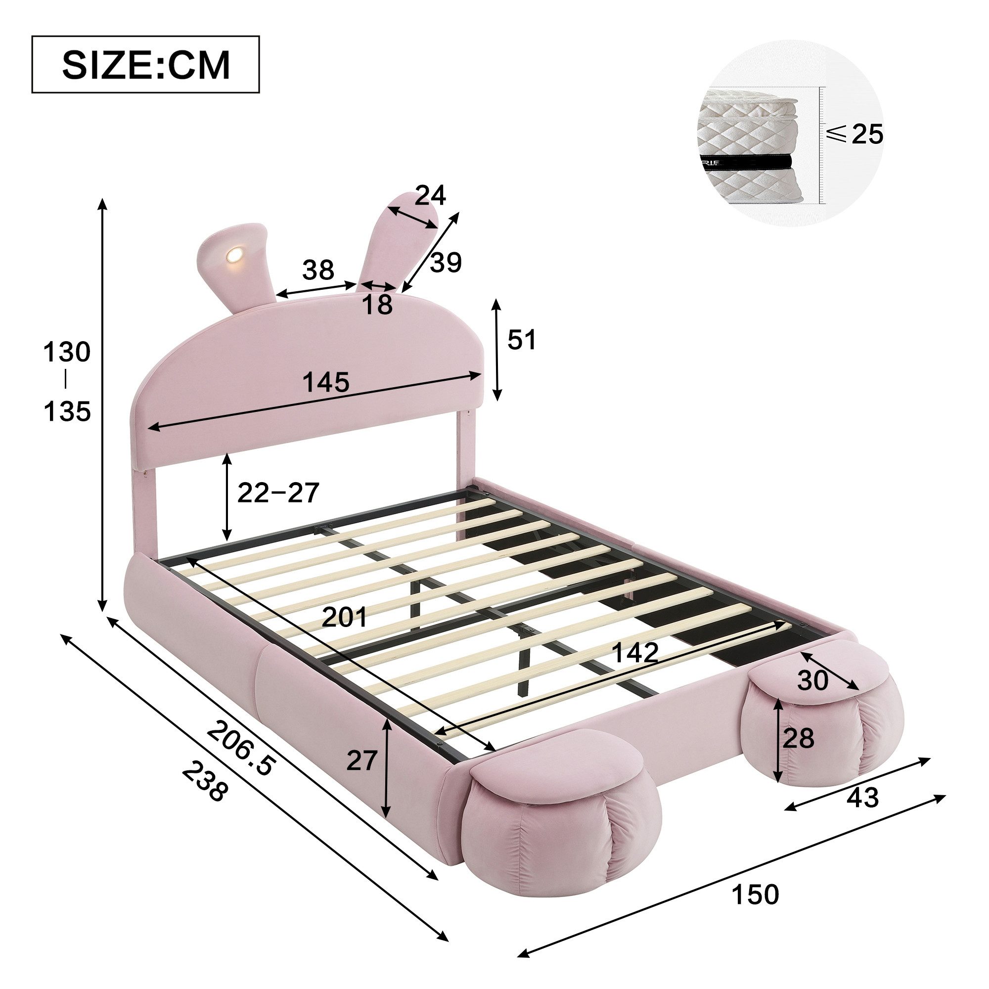 TavilaEcon Boxspringbett Polsterbett mit einstellbarer Helligkeit warmfarbe günstig online kaufen