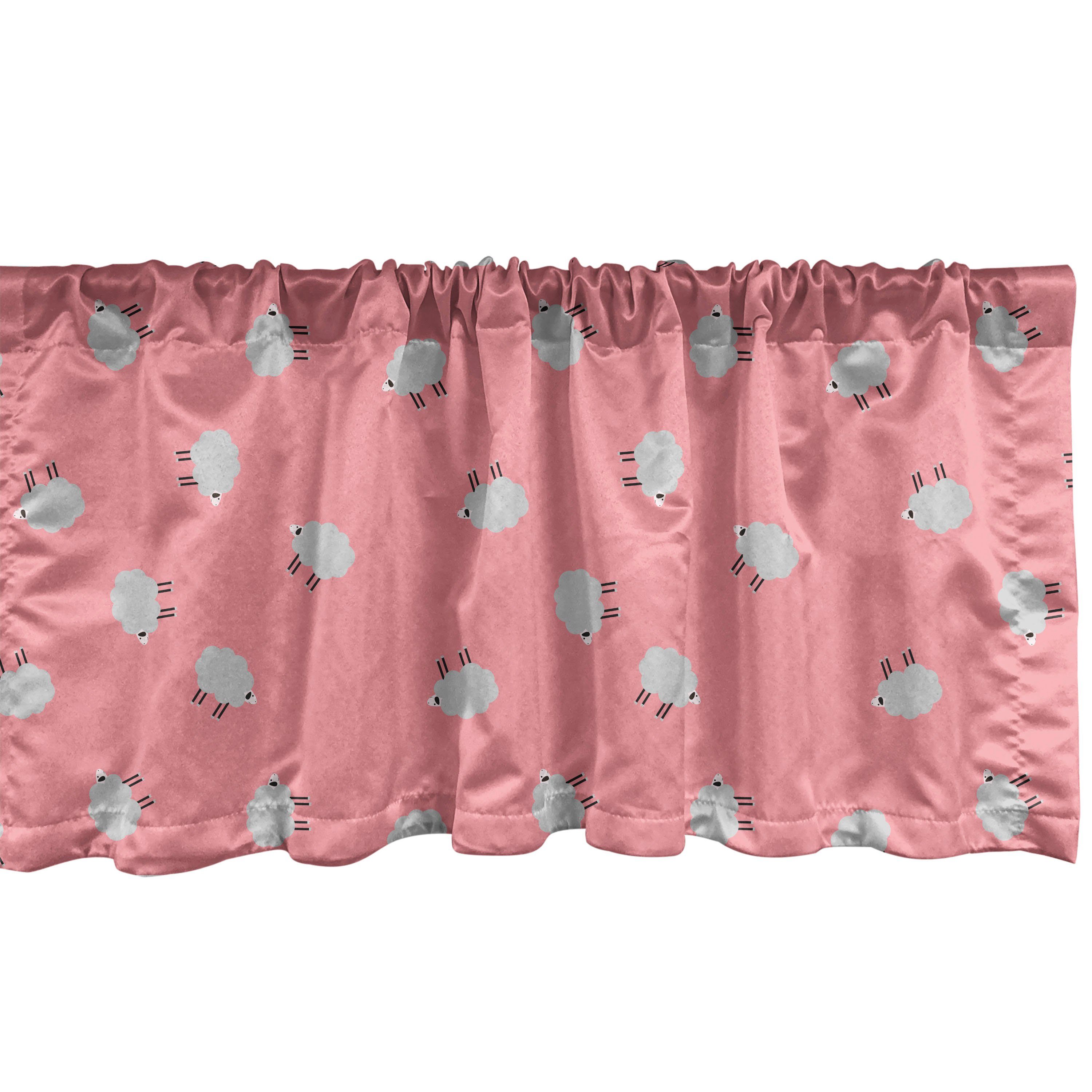 Scheibengardine Vorhang Volant für Küche Schlafzimmer Dekor mit Stangentasche, Abakuhaus, Microfaser, Schaf Cartoon-Stil Tiere auf dem Bauernhof