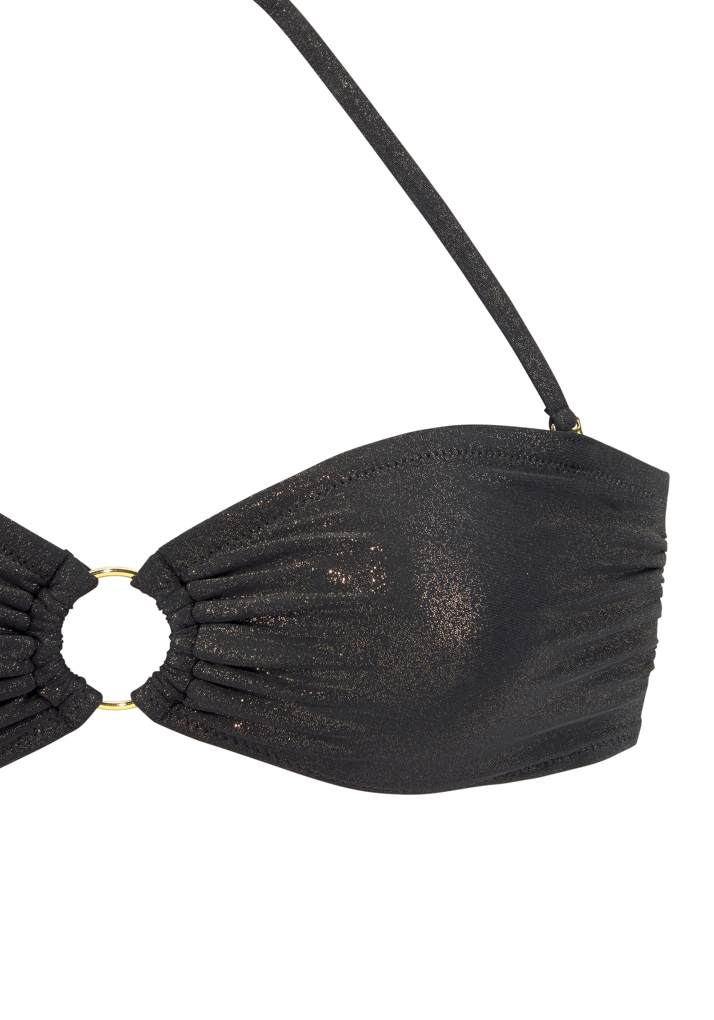 goldfarbener schwarz LASCANA Bandeau-Bikini Glanzbeschichtung mit