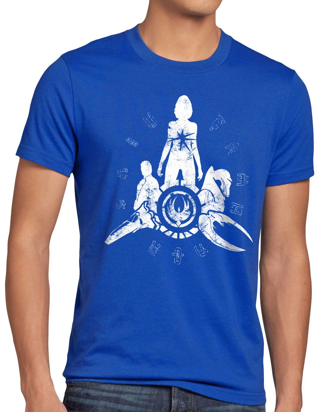 style3 Print-Shirt Herren T-Shirt Battle Stars galactica space blau