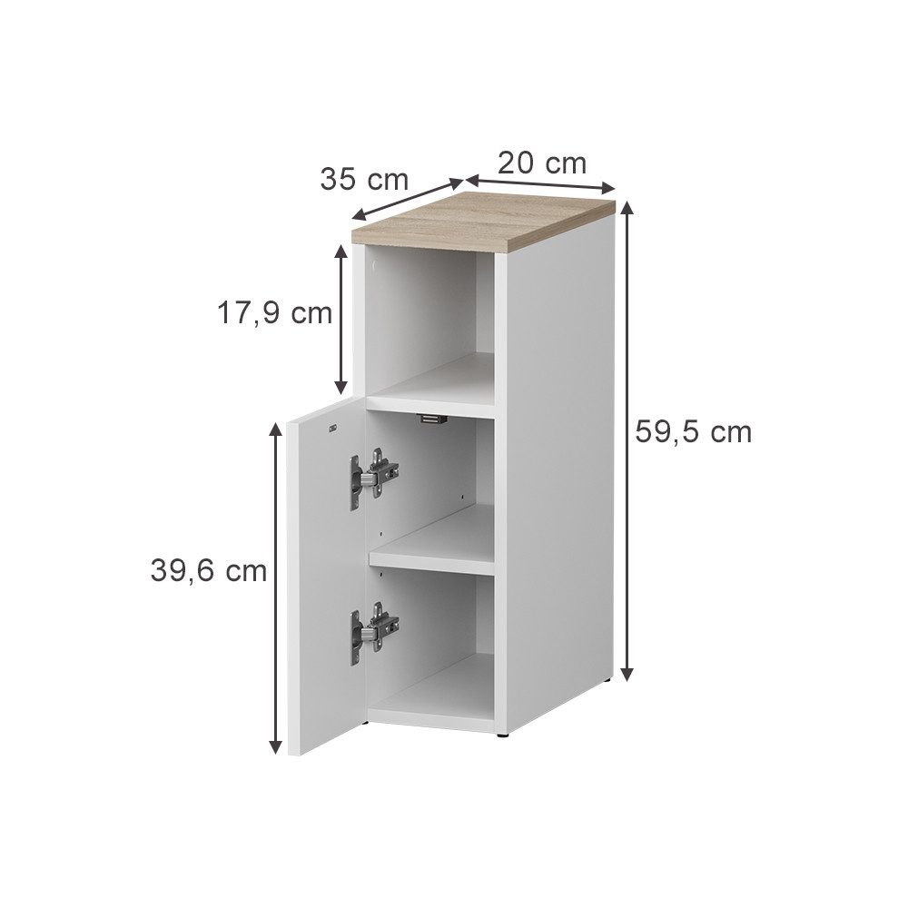 Vicco Nachtschrank Enton, Weiß/Sonoma, 20 x 59.5 cm mit 1 Tür (1-St)