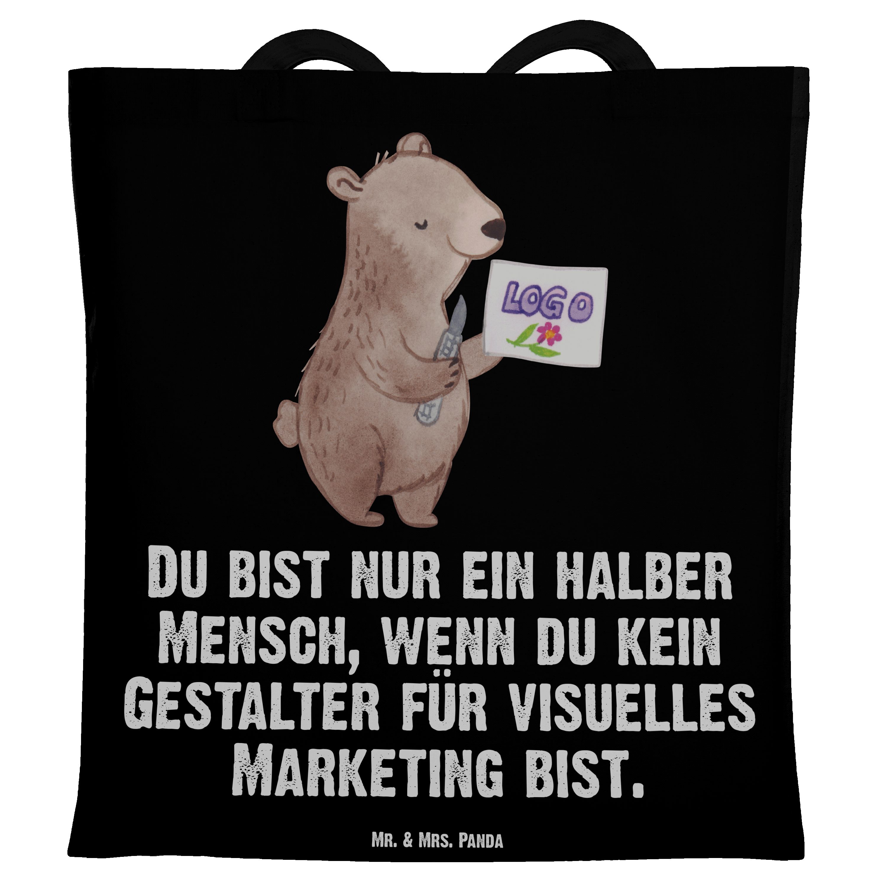 Mr. & Mrs. Panda Tragetasche Gestalter für visuelles Marketing mit Herz - Schwarz - Geschenk, Eink (1-tlg) | Canvas-Taschen