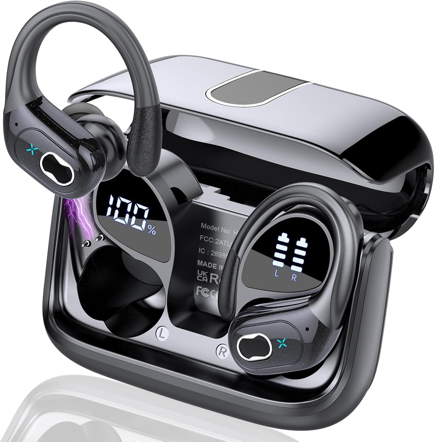 poweradd pro Bluetooth 5.4 Sport Ohrbügel-Kopfhörer mit 75 Std. Akku, ENC, IPX7 - In-Ear-Kopfhörer (für Training, Laufen, Fitness,Tastenbedienung mit Fehlbedienungsschutz)