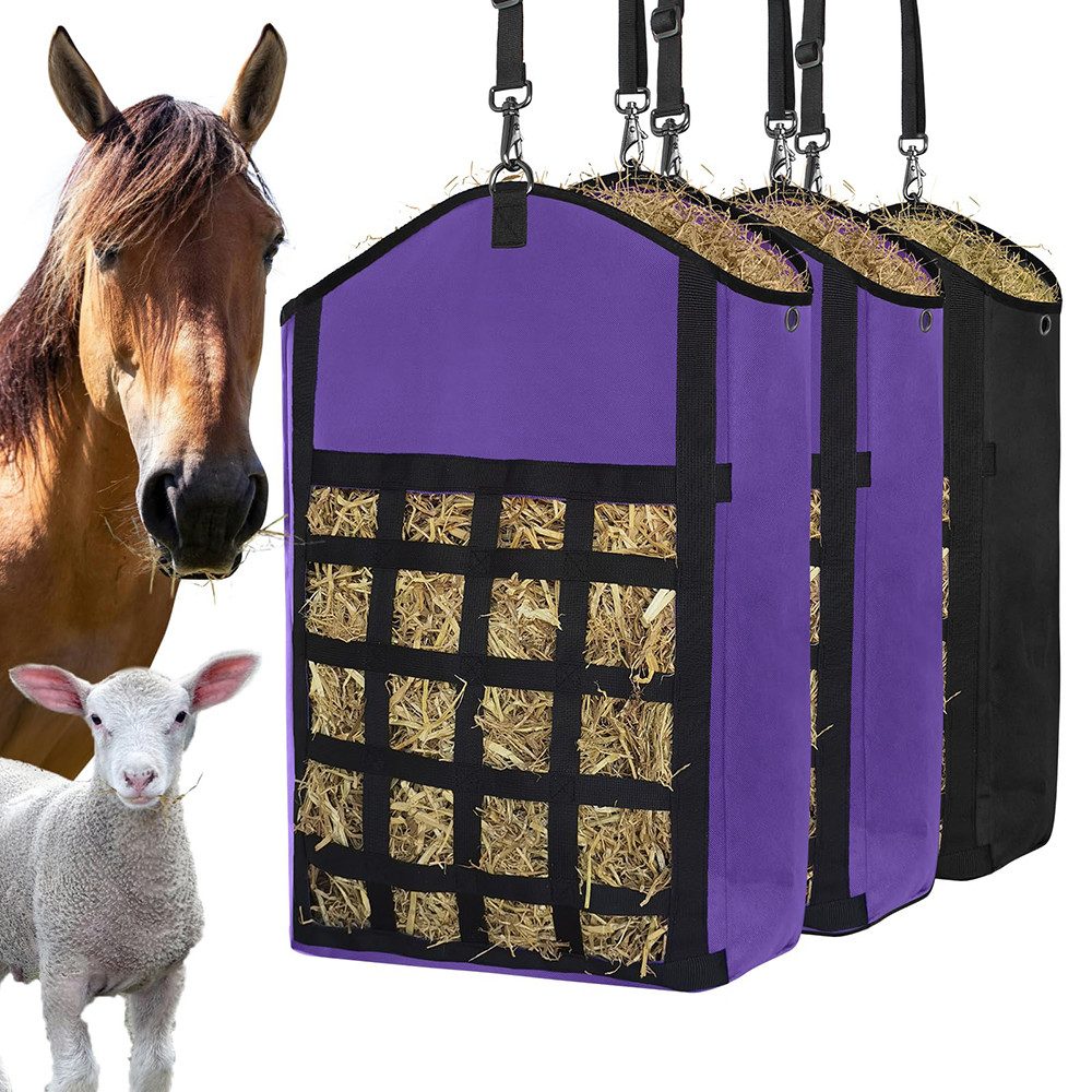 Ledander Heunetz Heusack für Pferde,Slow-Feeding Heusäcke,Hängende Heutasche, große Heutaschen für Pferde,Oxford-Futtersäcke mit Heunetz-Design