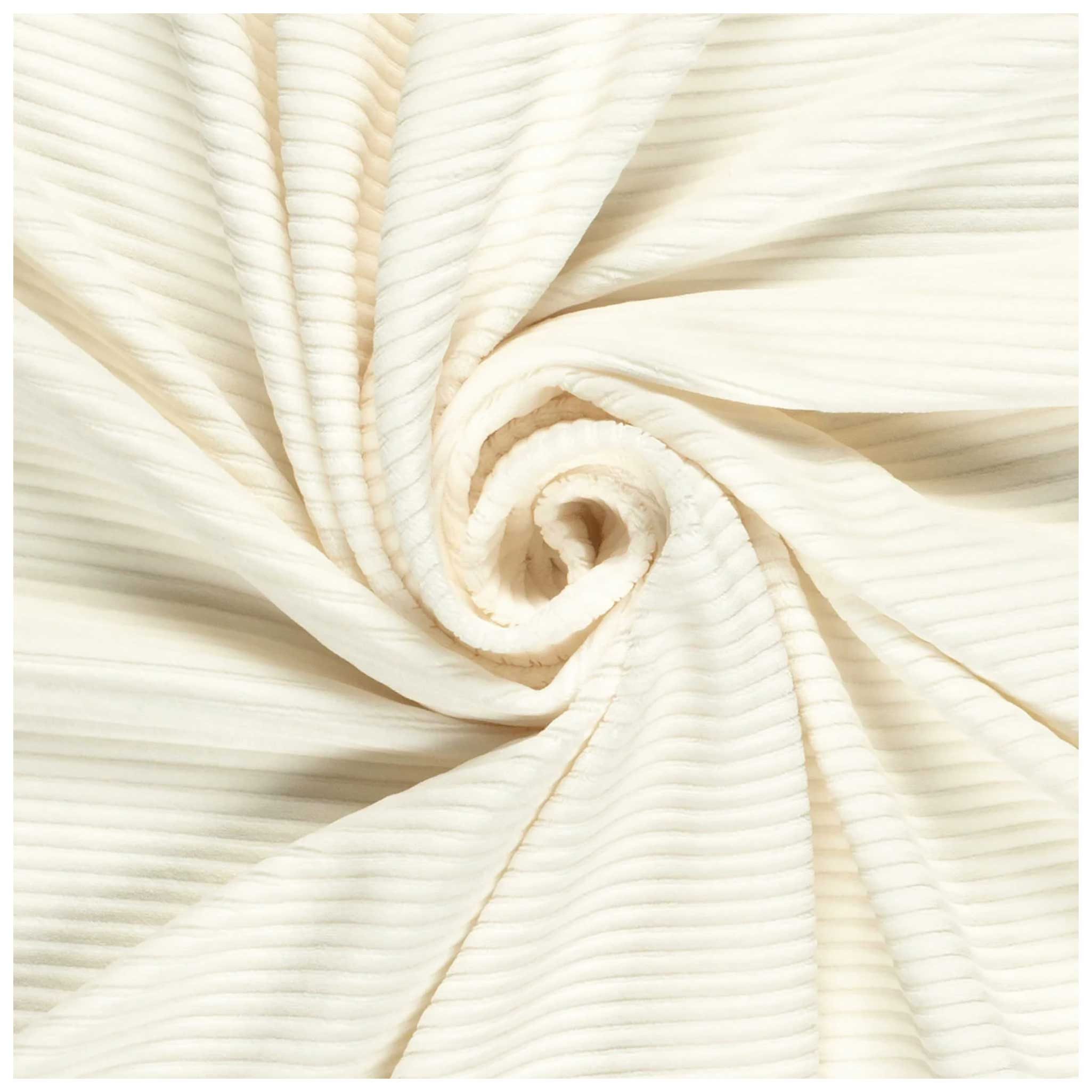 maDDma Stoff Velour Nicky Kordstoff gerippt Uni 1/2 Meterware 155cm breit, 051 - creme