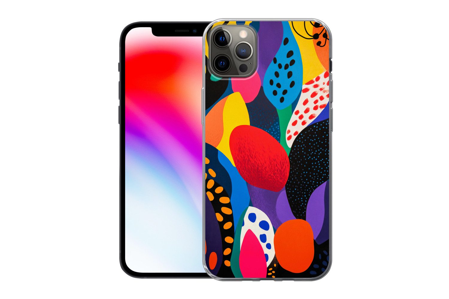 MuchoWow Handyhülle für Apple iPhone 13 Pro Max Blumen - Blätter - Abstrakt - Rot, Smartphone-Bumper, Print, Handy Schutzhülle Dünn