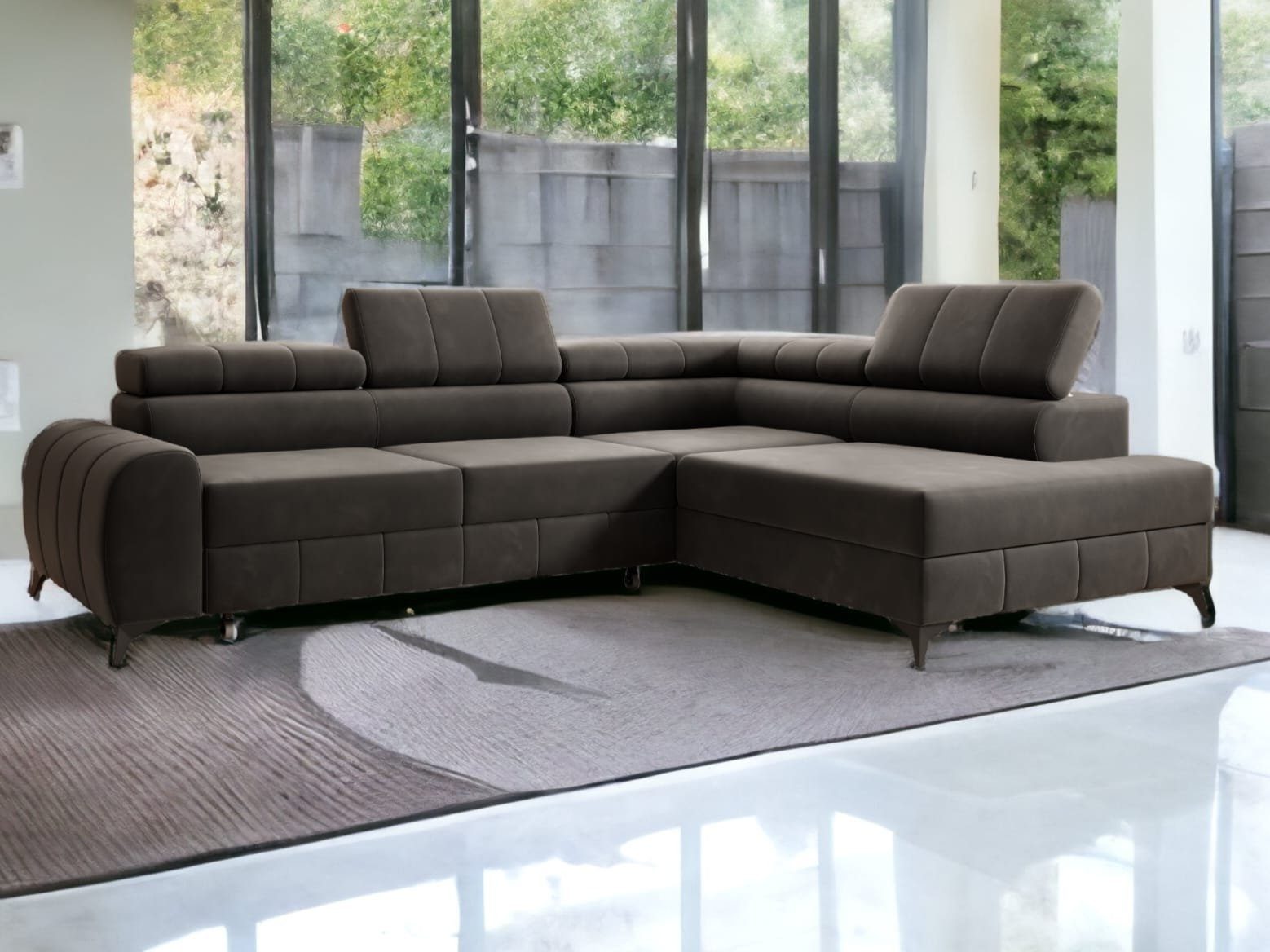 Wohnlandschaft Kopfteilverstellung, Lyon mit Anthrazit, Grau weicher Bettfunktion Samtbezug Bettkasten DD-COLLECTION Ecksofa