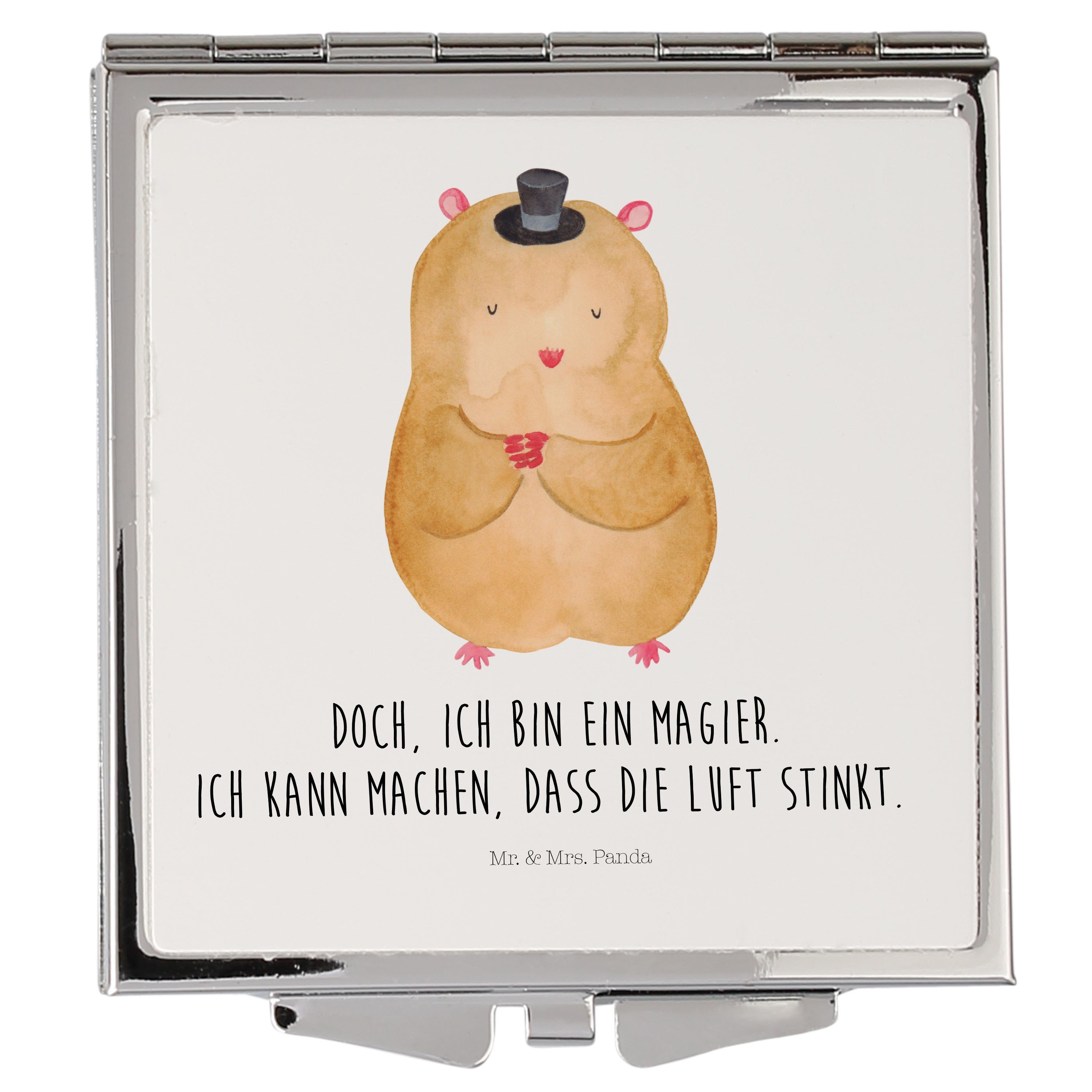 Mr. & Mrs. Panda Kosmetikspiegel Hamster mit Hut - Weiß - Geschenk, silber, schminken, Gute Laune, Sch (1-St)