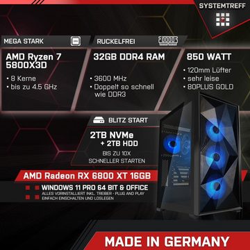 SYSTEMTREFF Gaming-PC-Komplettsystem (27", AMD Ryzen 7 5800X3D, Radeon RX 6800 XT, 32 GB RAM, 2000 GB HDD, 2000 GB SSD, Windows 11, WLAN)