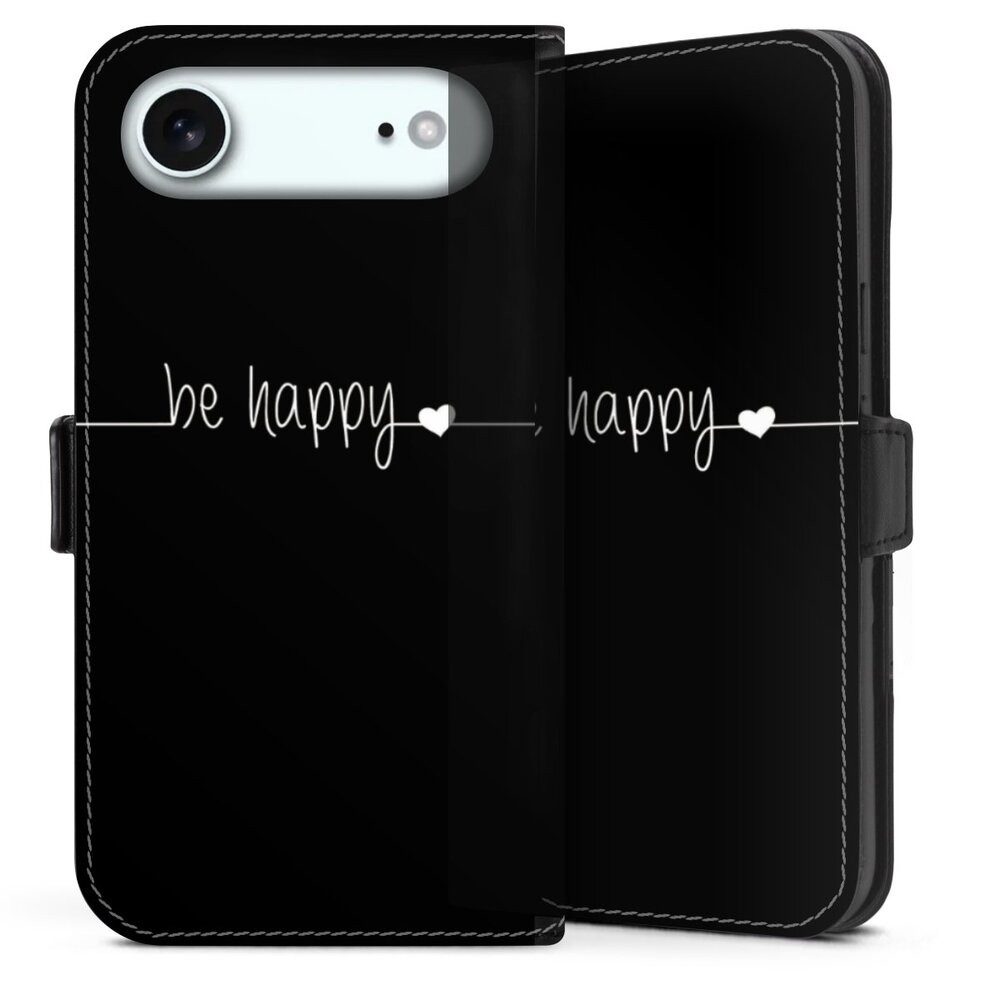 DeinDesign Handyhülle Statement Sprüche Glück Be Happy Black, Apple iPhone Air Hülle Handy Flip Case Wallet Cover Handytasche Leder