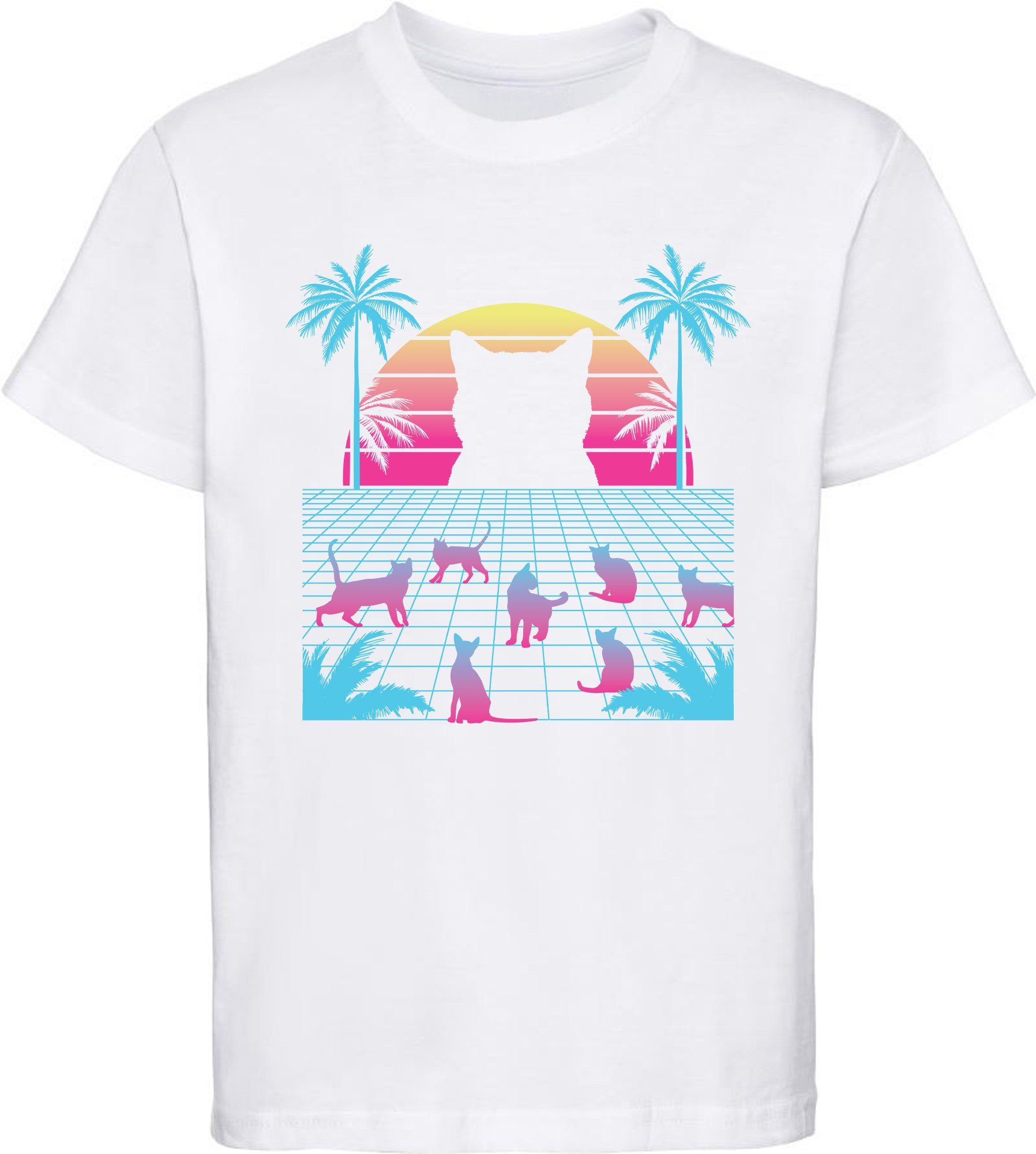 Print-Shirt bedrucktes Mädchen T-Shirt Katzen im bunten Computer Stil