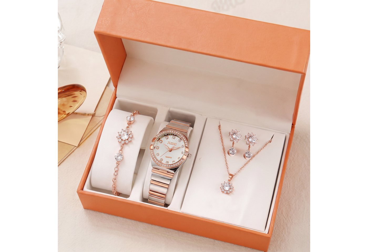 Luckice Quarzuhr Damen Geschenkset,Weihnachtsgeschenk für Frauen,Geschenk für Frauen, (Damen Uhr Schmuck Set 4-teilig, Quarz Damenuhr mit Metallarmband, Halskette, Ohrringe & Armband in Geschenkbox, Geschenk für Frauen, Weihnachtsgeschenk Geburtstagsgeschenk, Edles Geschenk für Frauen, Besonderes Geschenk für Frauen)