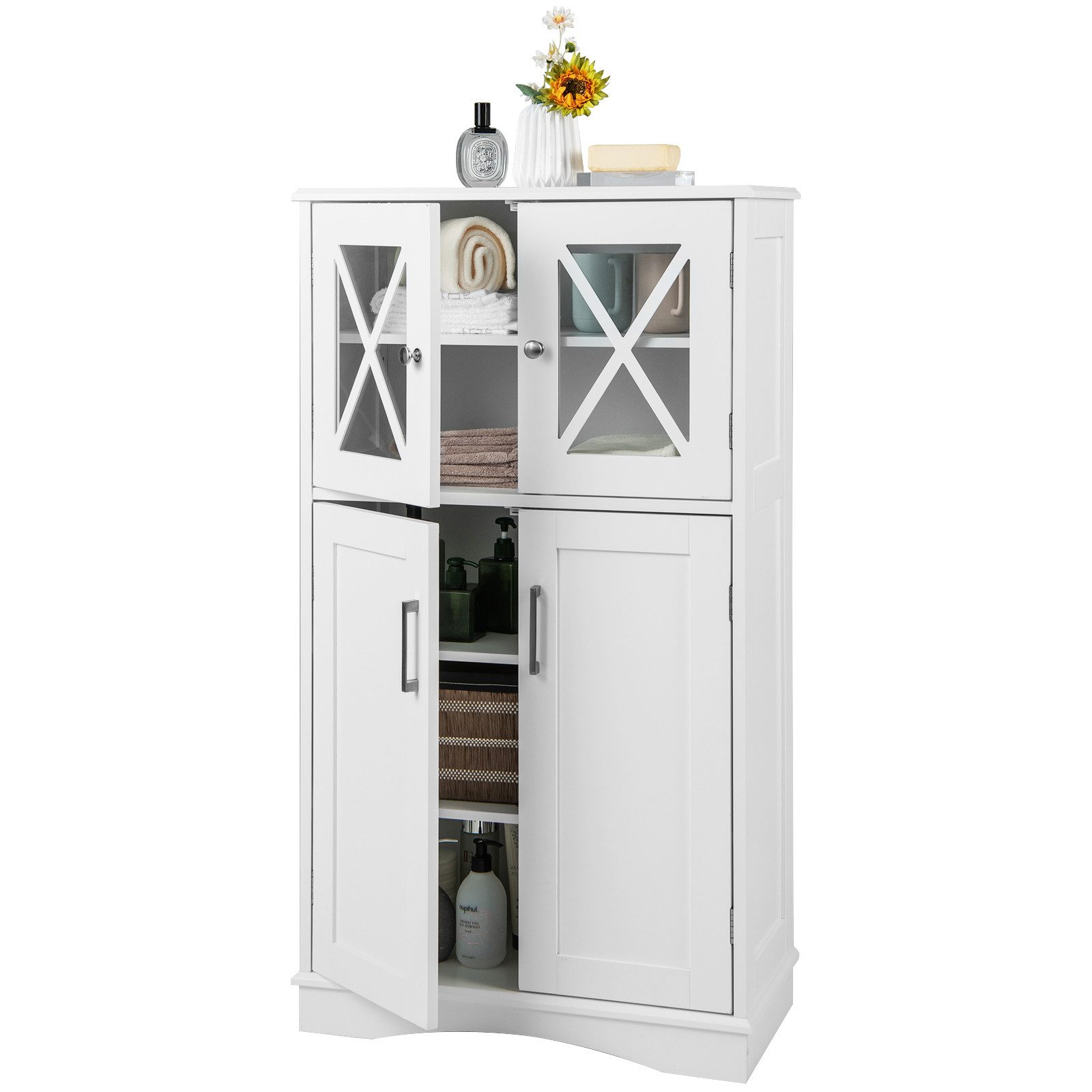 KOMFOTTEU Hochschrank Badezimmerschrank mit Glastüren, 60 × 30 × 108cm