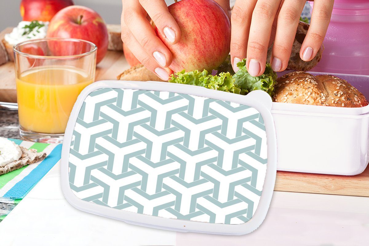 MuchoWow Lunchbox Gestaltung - Mädchen für und Kinder Brotbox für Erwachsene, Brotdose, Muster, Jungs Linie und weiß Kunststoff, (2-tlg), 