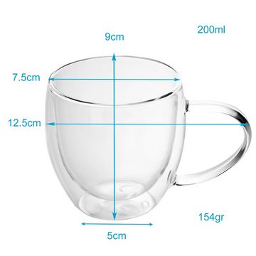 Intirilife Thermoglas, Glas, 4x Thermoglas Teeglas Kaffeeglas 250ml Doppelwandig