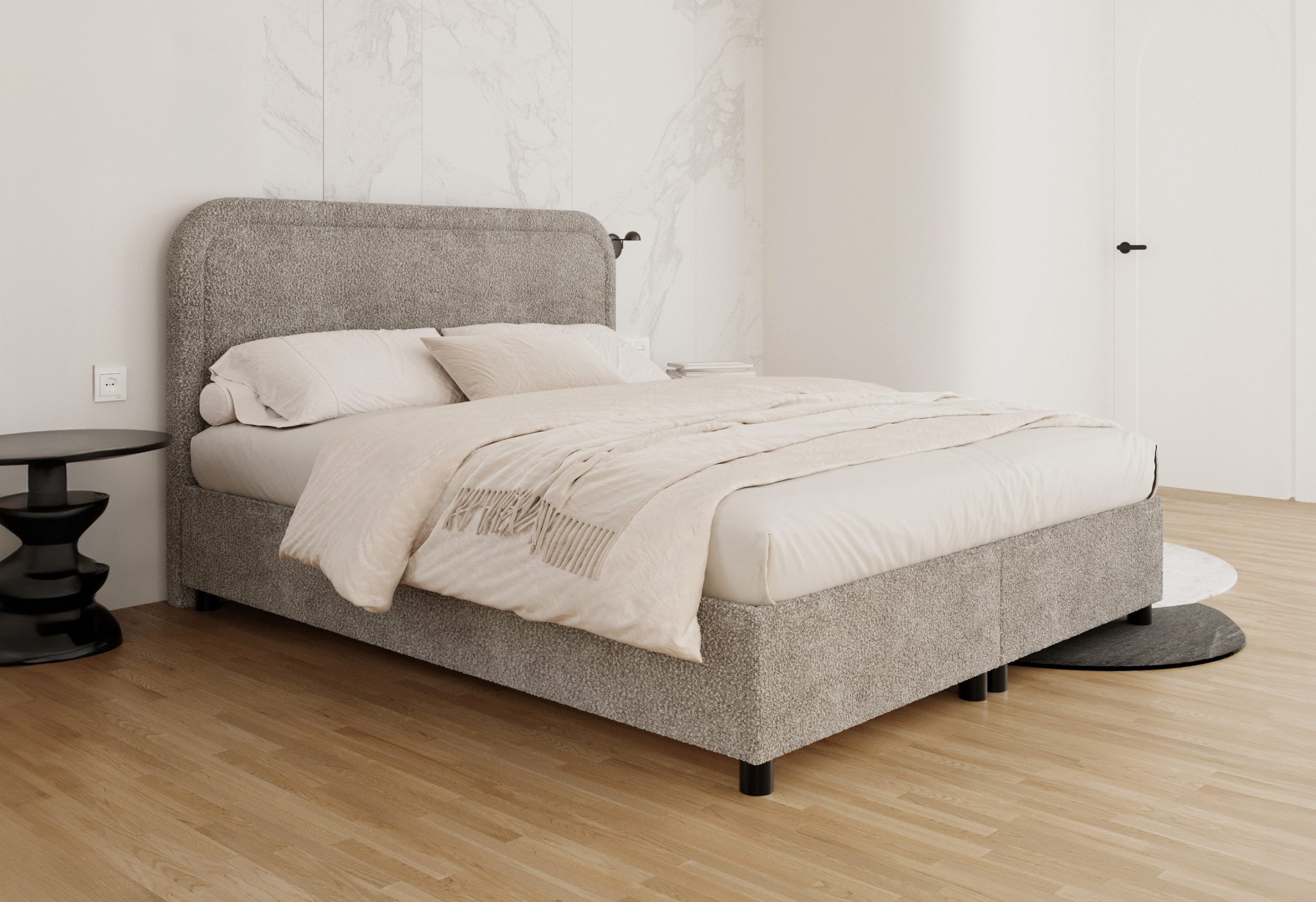 FDM Polsterbett RIPOSTO Bettgestell Bett 140x200, 160x200, 180x200 cm Cleo (verfügbar 140x200 160x200 180x200cm, Bettrahmen, Bett, mit großen gepolsterten Kopfteil, mit Bettkasten zum aufklappen), Hebbarer Metallrahmen, Bettkasten, mit/ohne Matratze