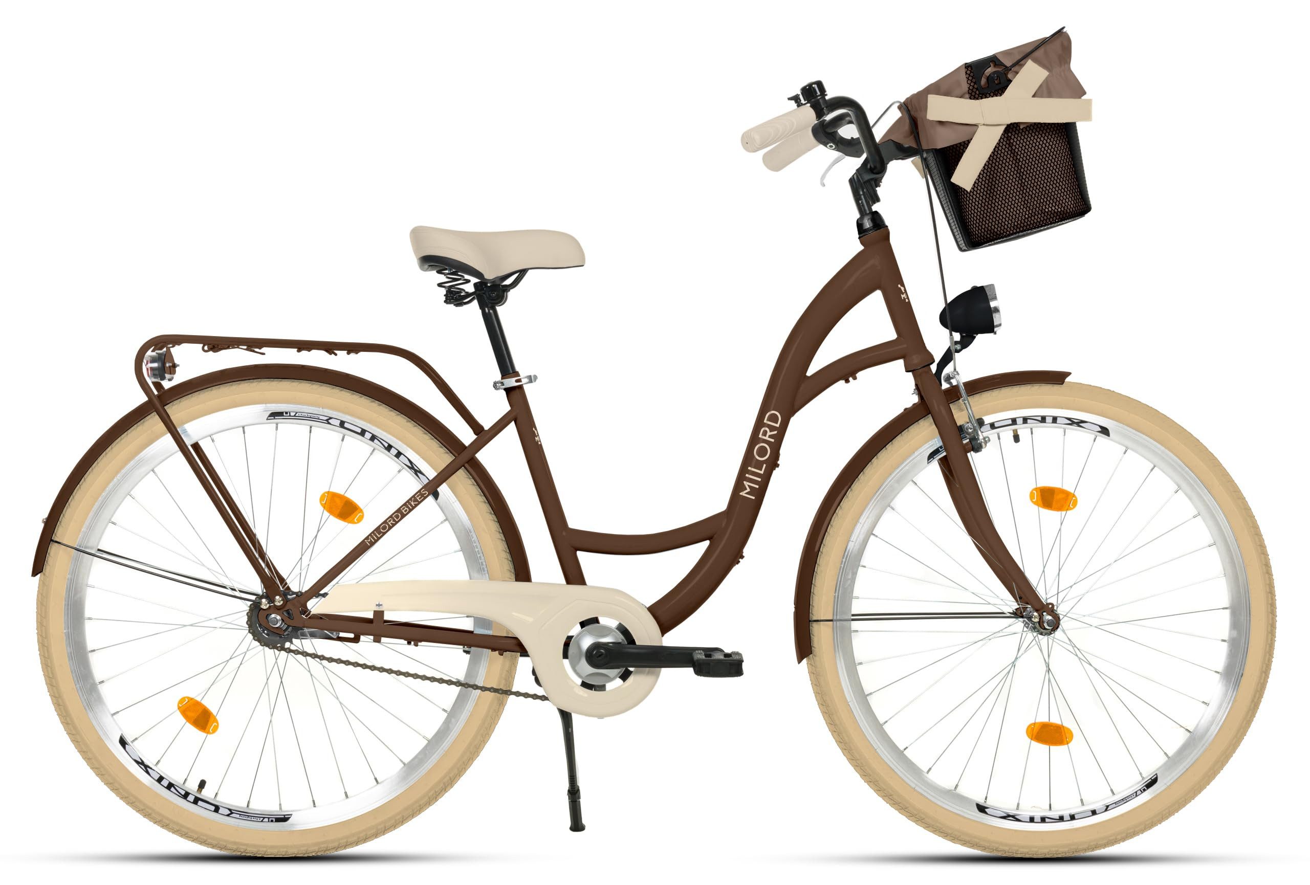 Milord Cityrad Damenfahrrad Citybike Mit Metallkorb Fahrrad 26/28 Zoll 1-Gang Braun, 1 Gang, (Fahrradständer, Gepäckträger, Klingel, Korb, Kotflügel)