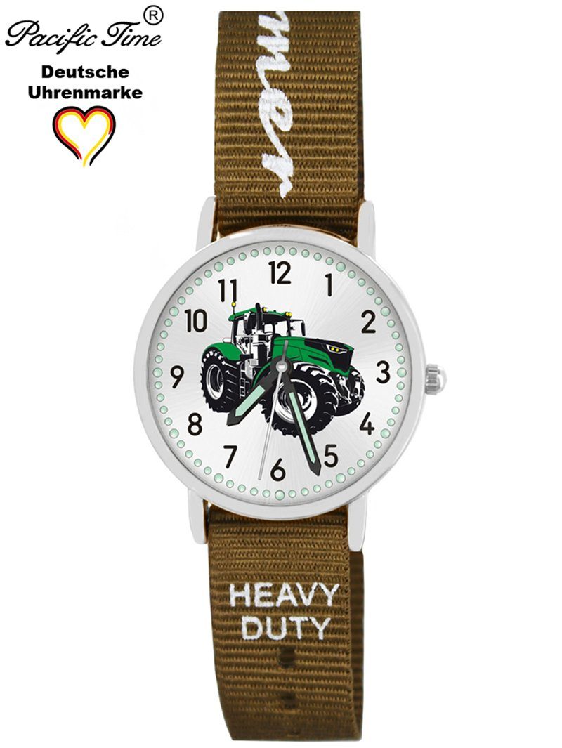 Pacific Time Quarzuhr Kinder Armbanduhr Heavy grün Wechselarmband, Design Traktor - und Versand oliv Mix Match Duty Gratis