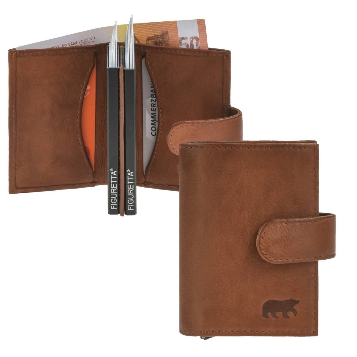 Bear Design Geldbörse Karten Portemonnaie Leder 8x10cm für 12 Karten mit RFID Schutz, Kartenbörse, Kartenetui, Lederbörse mit Scheinfach und Münzfach