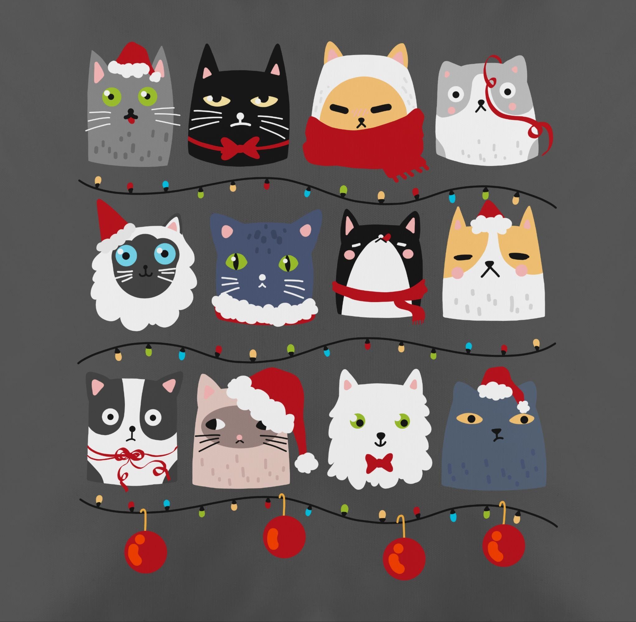 Katzen Christmas zu Weihnachten, Grau 2 Dekokissen Weihnachtskissen Shirtracer