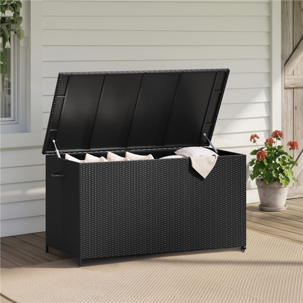 Yaheetech Auflagenbox Gartenbox mit Deckel & Rollen, Gartentruhe Aufbewahrungsbox aus PE-Rattan 651 L