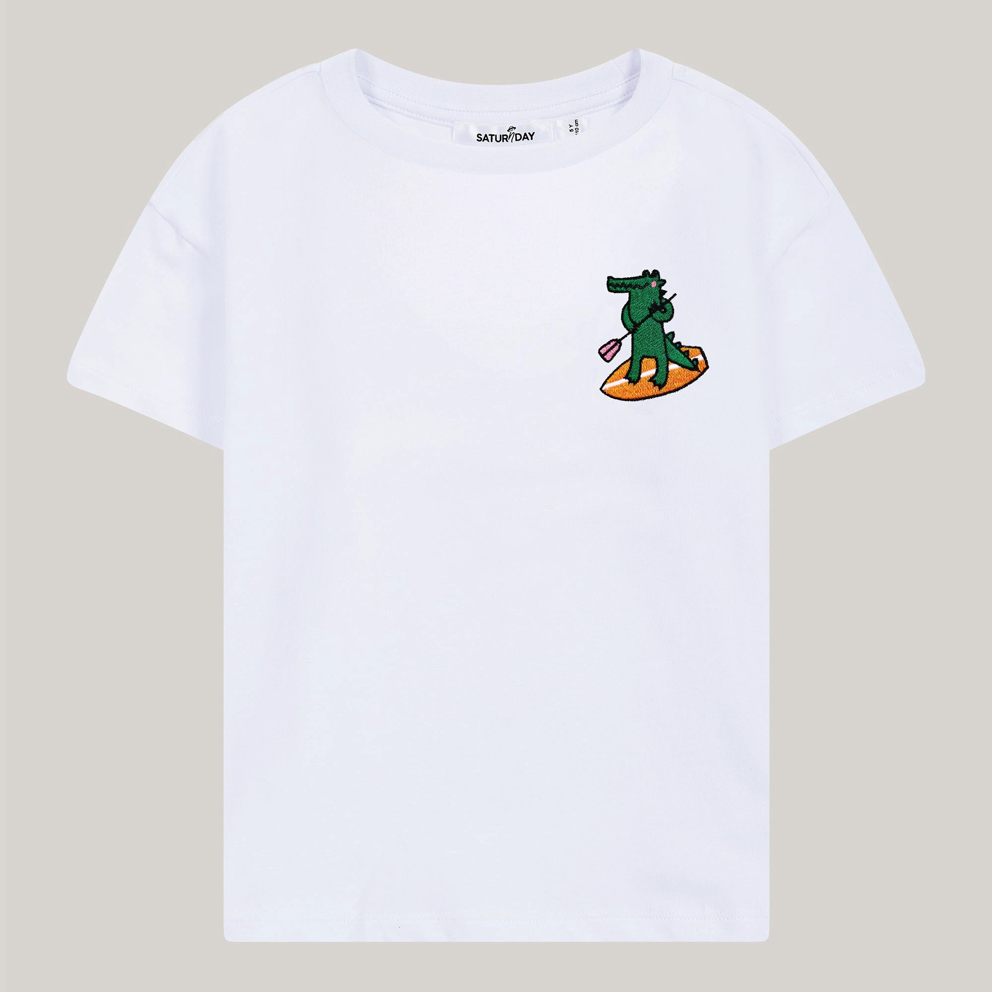 T-Shirt aus Baumwolle mit Stickerei: Krokodil auf SUP