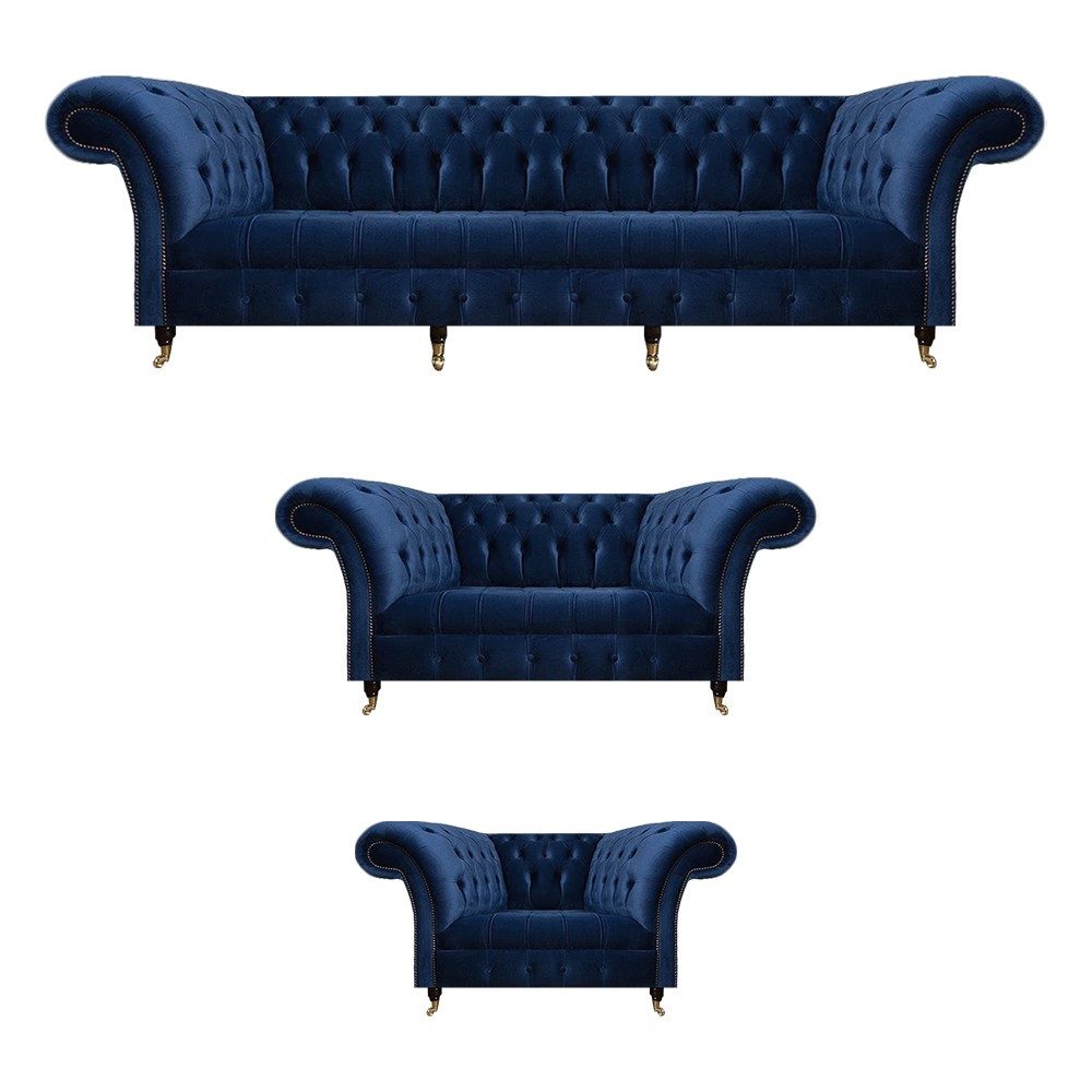 JVmoebel Chesterfield-Sofa Luxus Sofa in Blau mit elegantem Design und Chesterfield-Optik, 3 Teile, Made in Europa