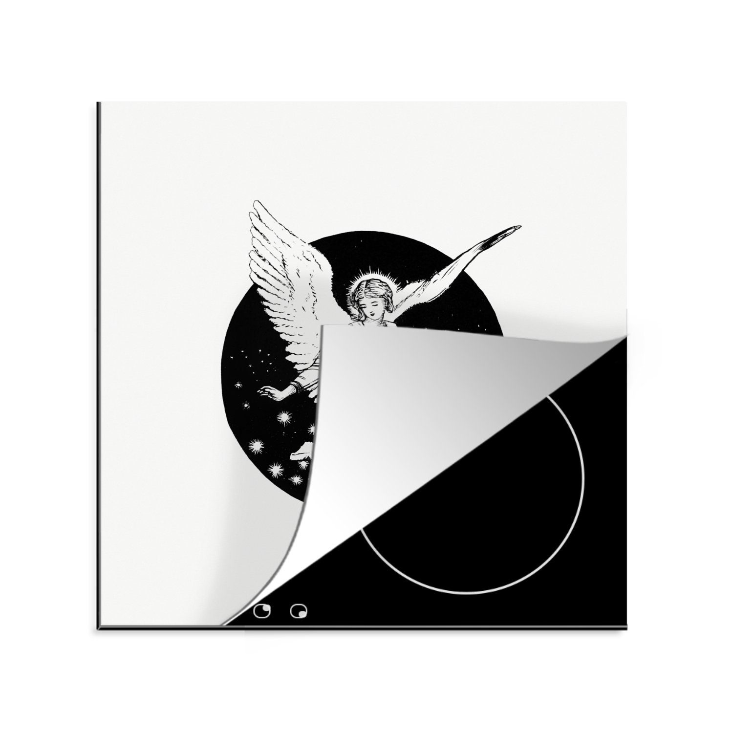 Arbeitsplatte cm, Herdblende-/Abdeckplatte Religion, MuchoWow (1 - tlg), - Jahrgang Vinyl, Ceranfeldabdeckung, 78x78 Engel für küche