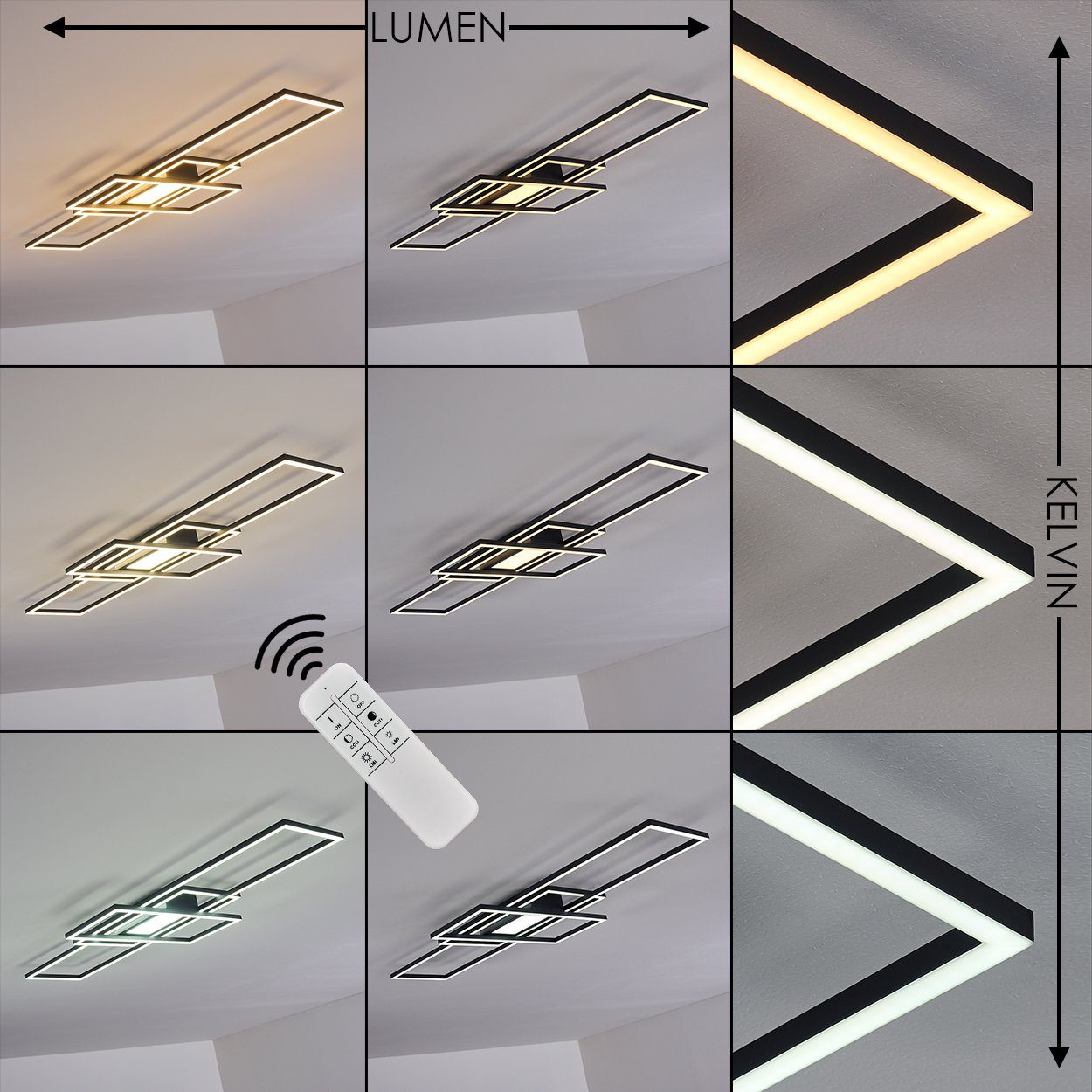 Deckenlampe moderne Leuchte, aus hofstein Fernbedienung dimmbar Lumen, in »Cermes« dimmbare Schwarz, über Kelvin, Deckenleuchte 6500 Metall 3000 beiliegende