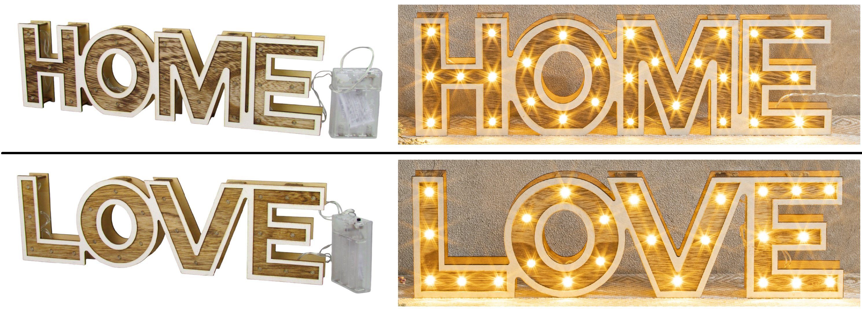 Haushalt International Deko-Schriftzug XL „Home“ oder "Love" mit warm-weißen LED, aus Holz, Batteriebetrieben