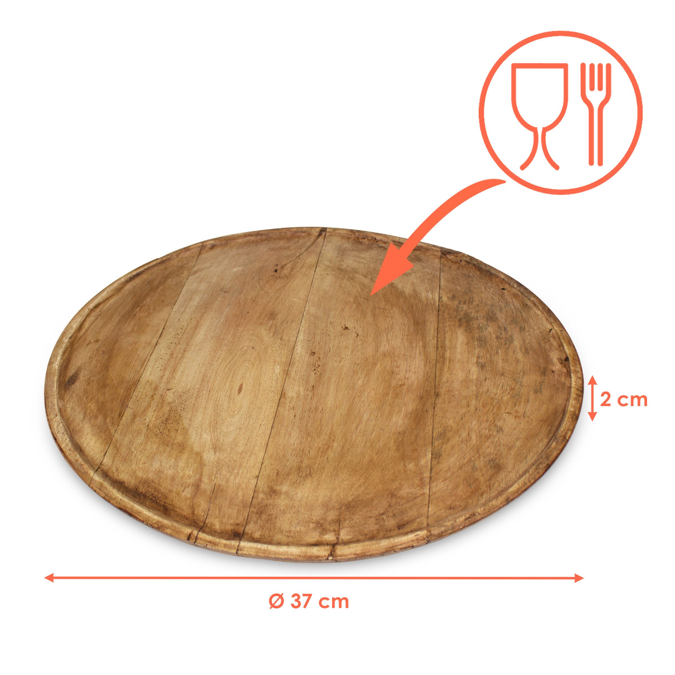 Spetebo Tablett Mangoholz Servierplatte natur, Holz, (massiv, 1-tlg., Ø 37,5 cm), Formschöner Dekoteller zum Servieren und Dekorieren