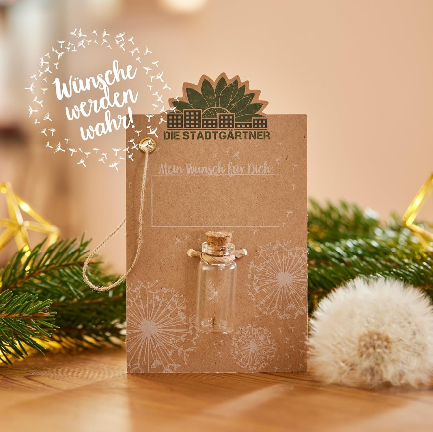 Die Stadtgärtner Geschenkkarte Pusteblumen-Schirmchen im Glas I Als Kleinigkeit & Geschenkanhänger